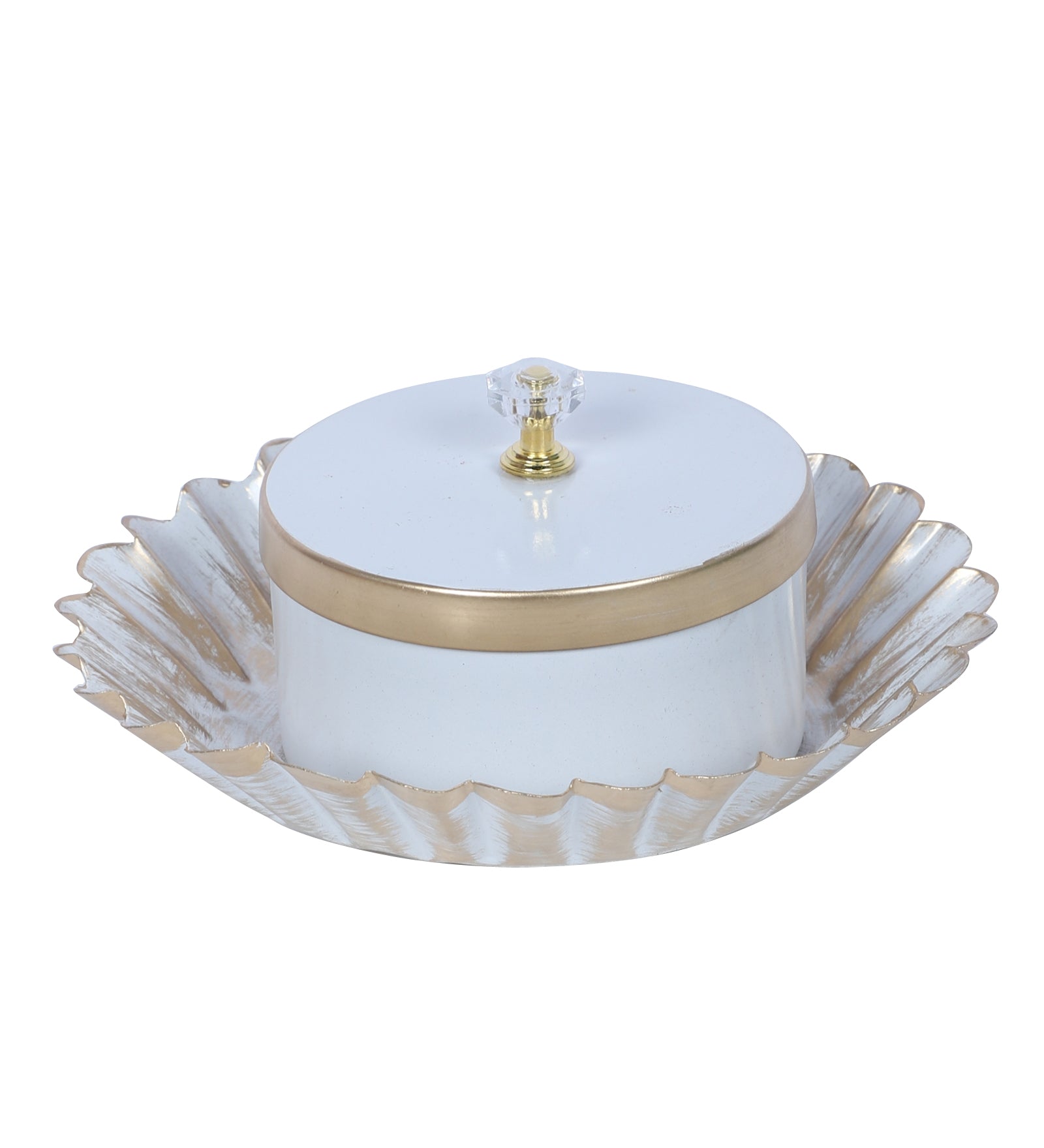 Amaya Decors White & Gold Jar with Tray Set of 2