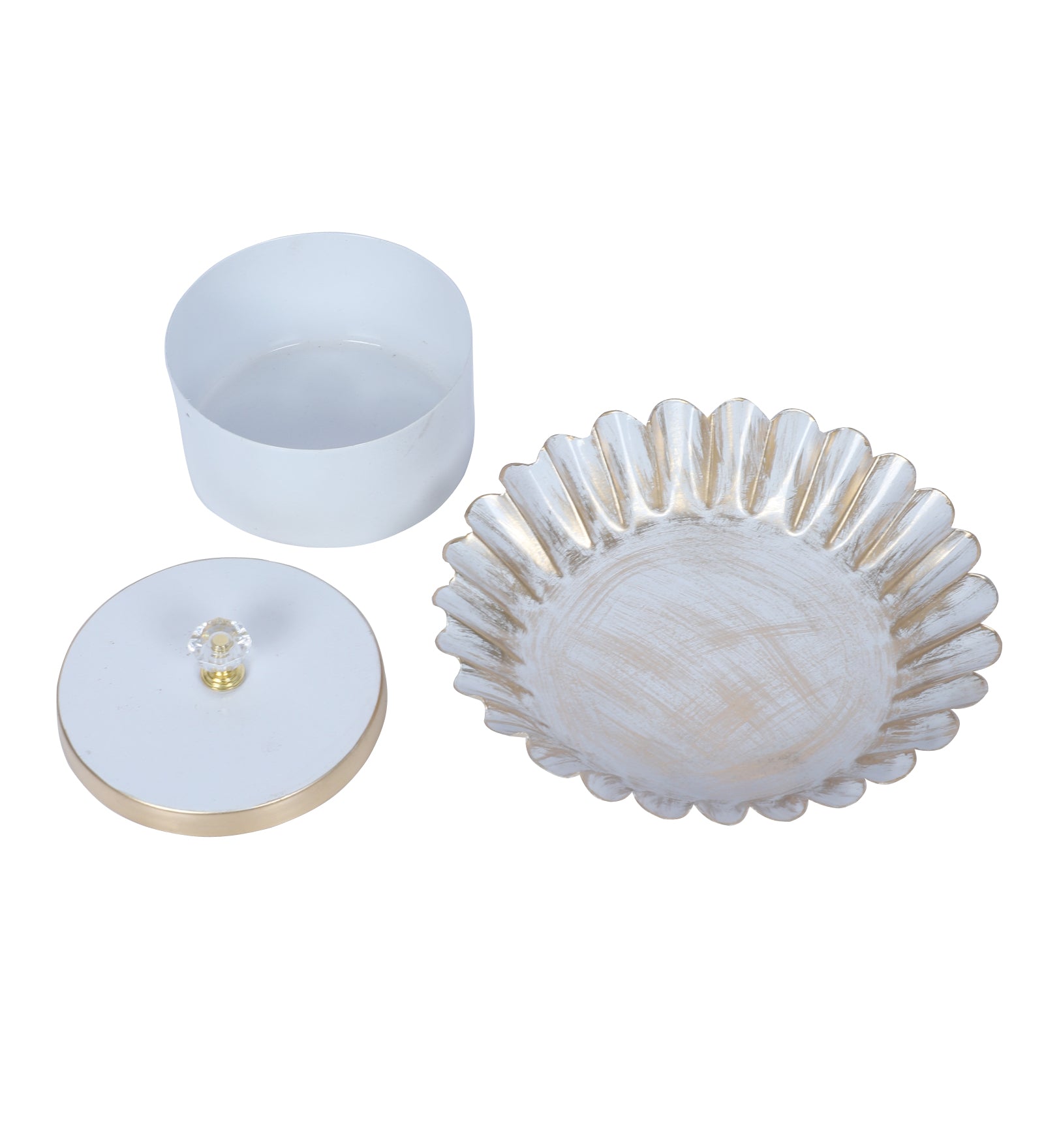 Amaya Decors White & Gold Jar with Tray Set of 2