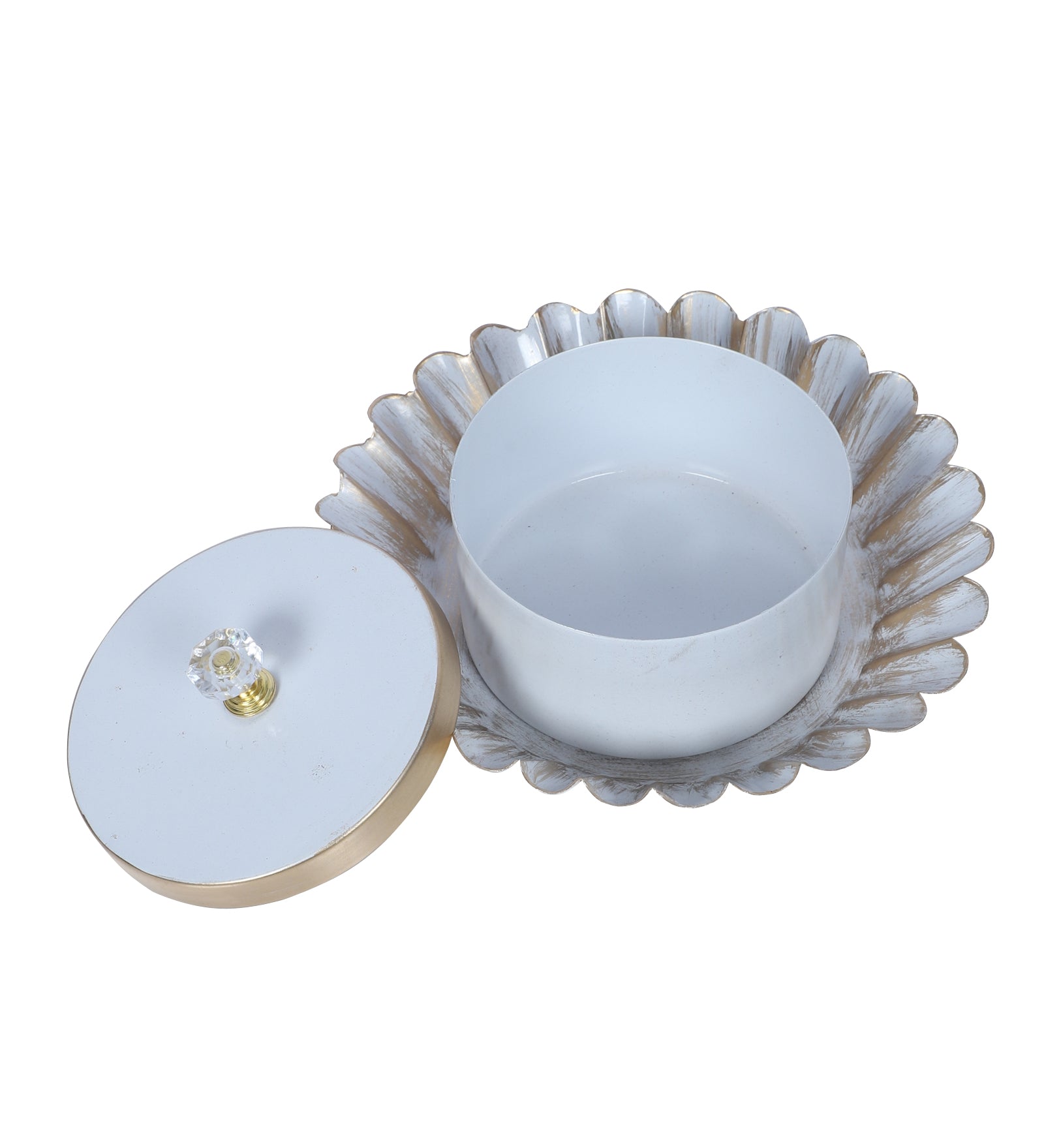 Amaya Decors White & Gold Jar with Tray Set of 2