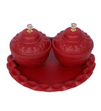 Amaya Decors Red Bowl Jar with Lid Set of 3