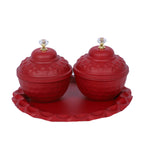 Amaya Decors Red Bowl Jar with Lid Set of 3