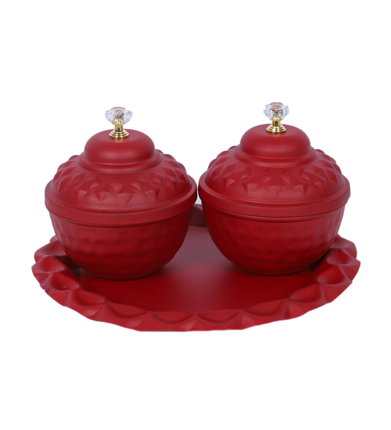 Amaya Decors Red Bowl Jar with Lid Set of 3