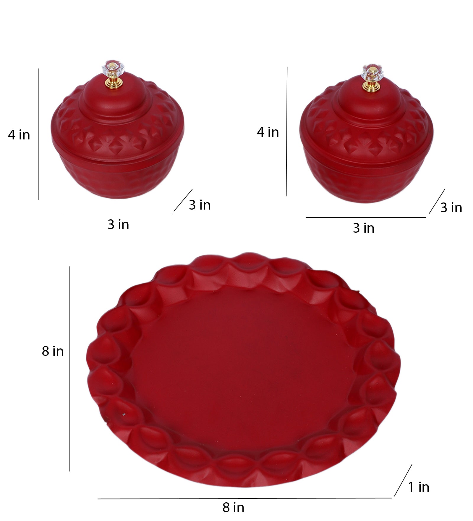Amaya Decors Red Bowl Jar with Lid Set of 3