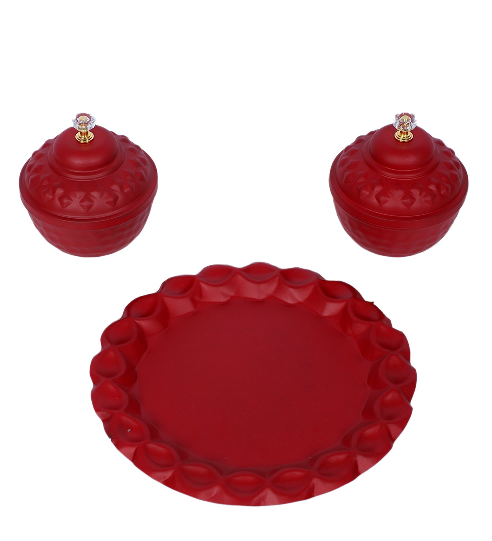Amaya Decors Red Bowl Jar with Lid Set of 3