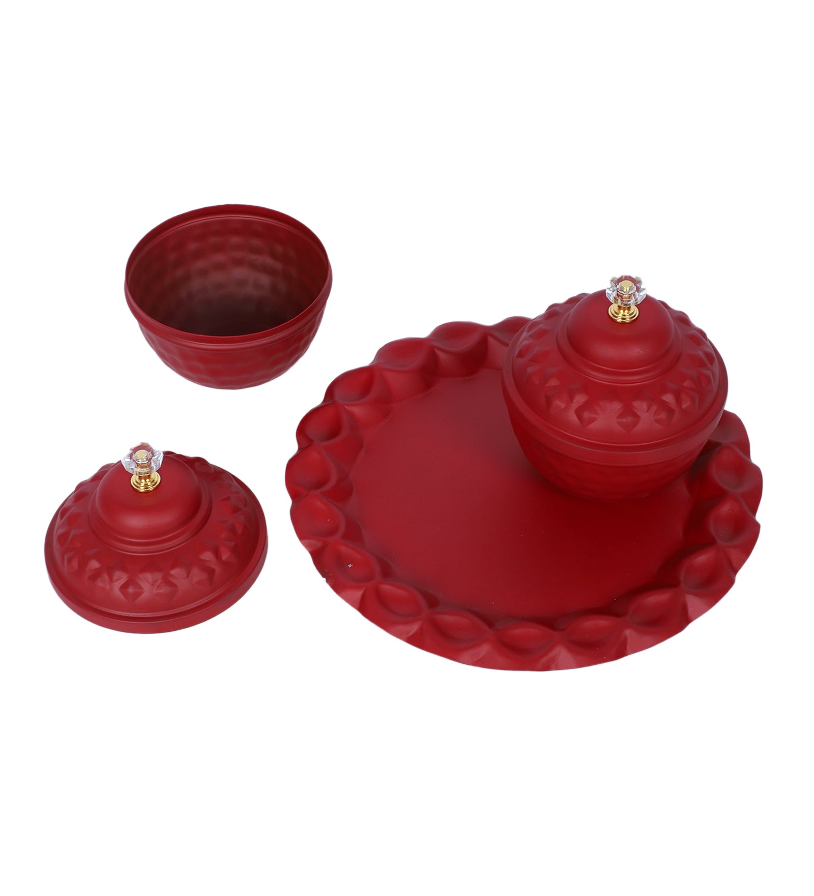 Amaya Decors Red Bowl Jar with Lid Set of 3