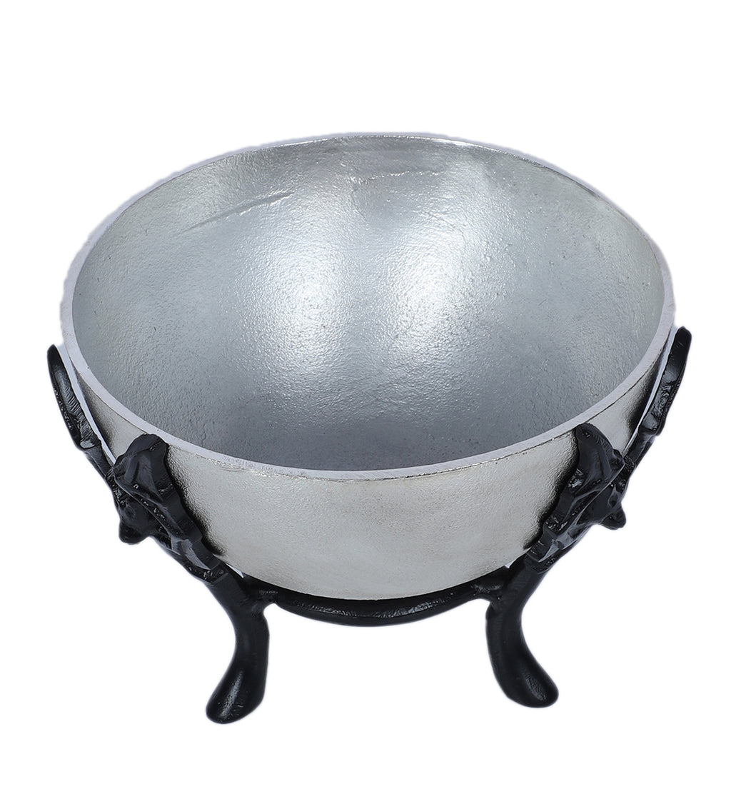 Amaya Decors Black & Silver Bowl Fruits Platter | Black & Silver | Aluminium