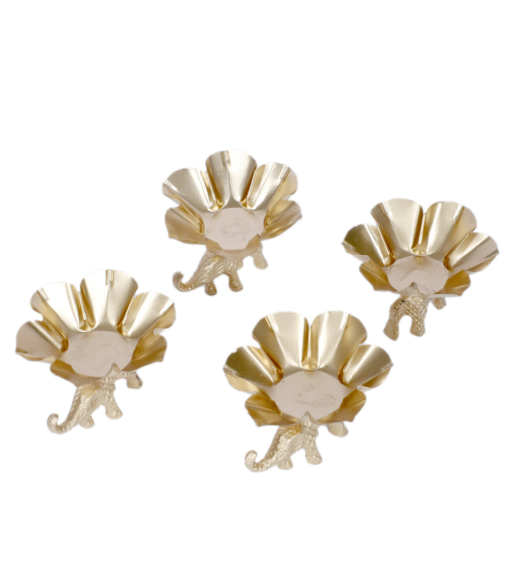 Amaya Decors Elephant & Lotus Bowl Tealight Holder Set of 4 | Gold | Iron with Powder Coating