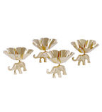 Amaya Decors Elephant & Lotus Bowl Tealight Holder Set of 4 | Gold | Iron with Powder Coating