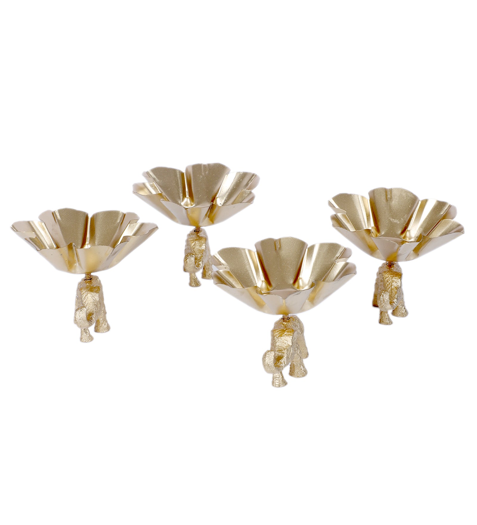 Amaya Decors Elephant & Lotus Bowl Tealight Holder Set of 4 | Gold | Iron with Powder Coating