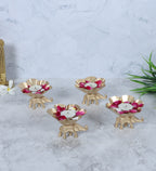 Amaya Decors Elephant & Lotus Bowl Tealight Holder Set of 4 | Gold | Iron with Powder Coating
