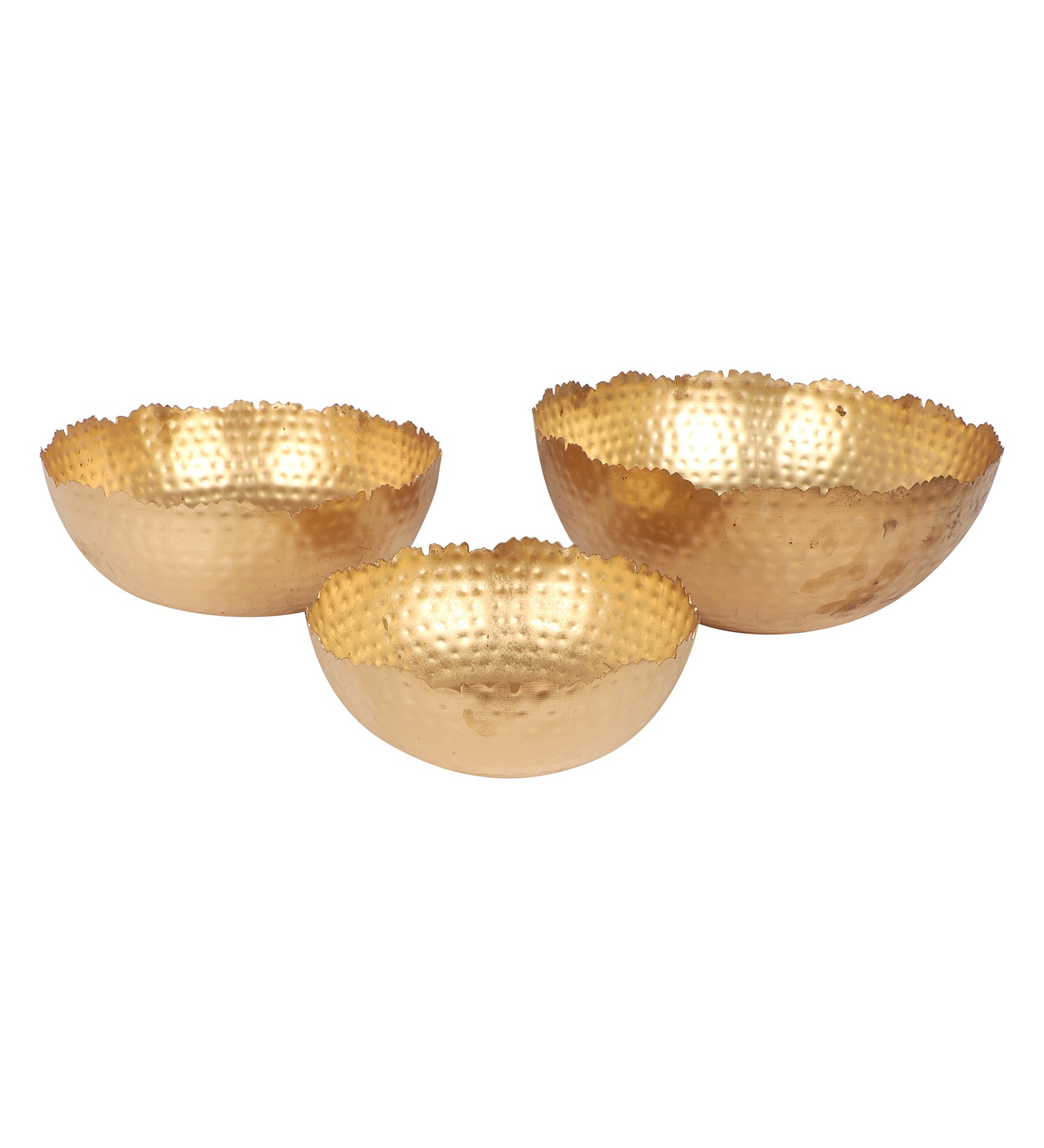 Amaya Decors Gold Hammer Cut URli Bowl Set of 3 | Gold | Iron with Powder Coating