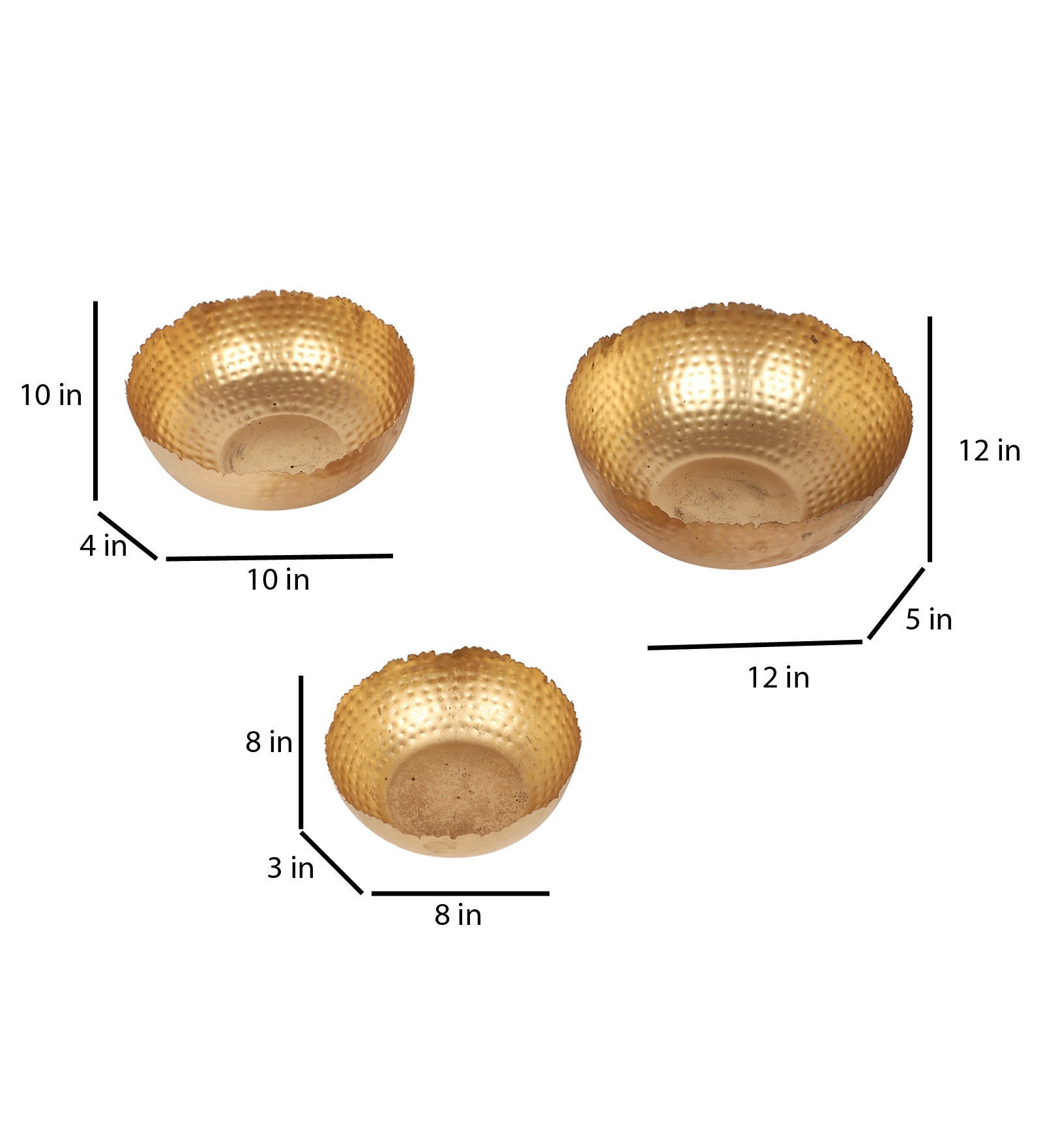 Amaya Decors Gold Hammer Cut URli Bowl Set of 3 | Gold | Iron with Powder Coating