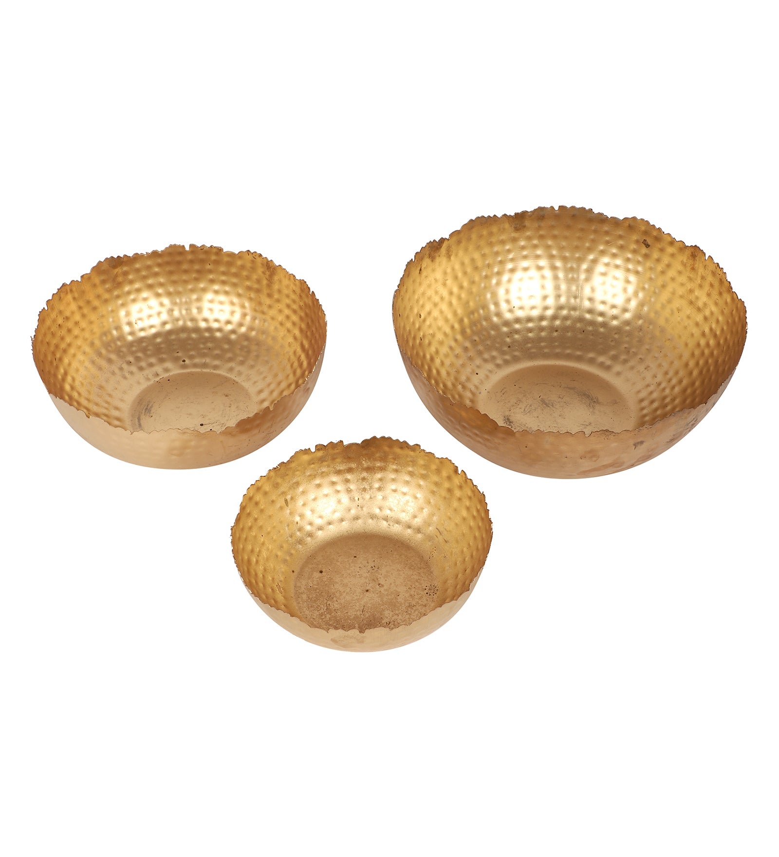 Amaya Decors Gold Hammer Cut URli Bowl Set of 3 | Gold | Iron with Powder Coating