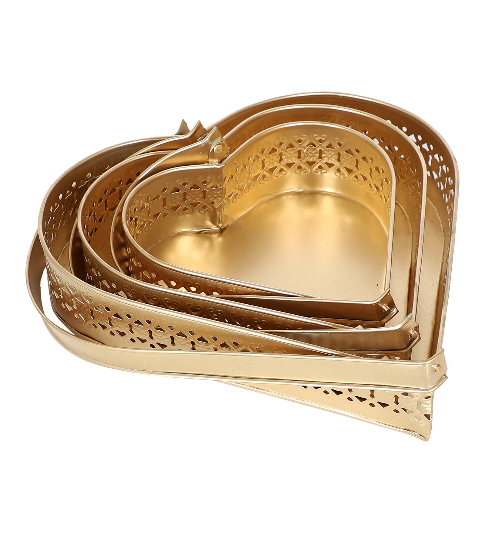 Amaya Decors Heart Shape Gifting Tray Set of 3 | Gold | Iron with Powder Coating