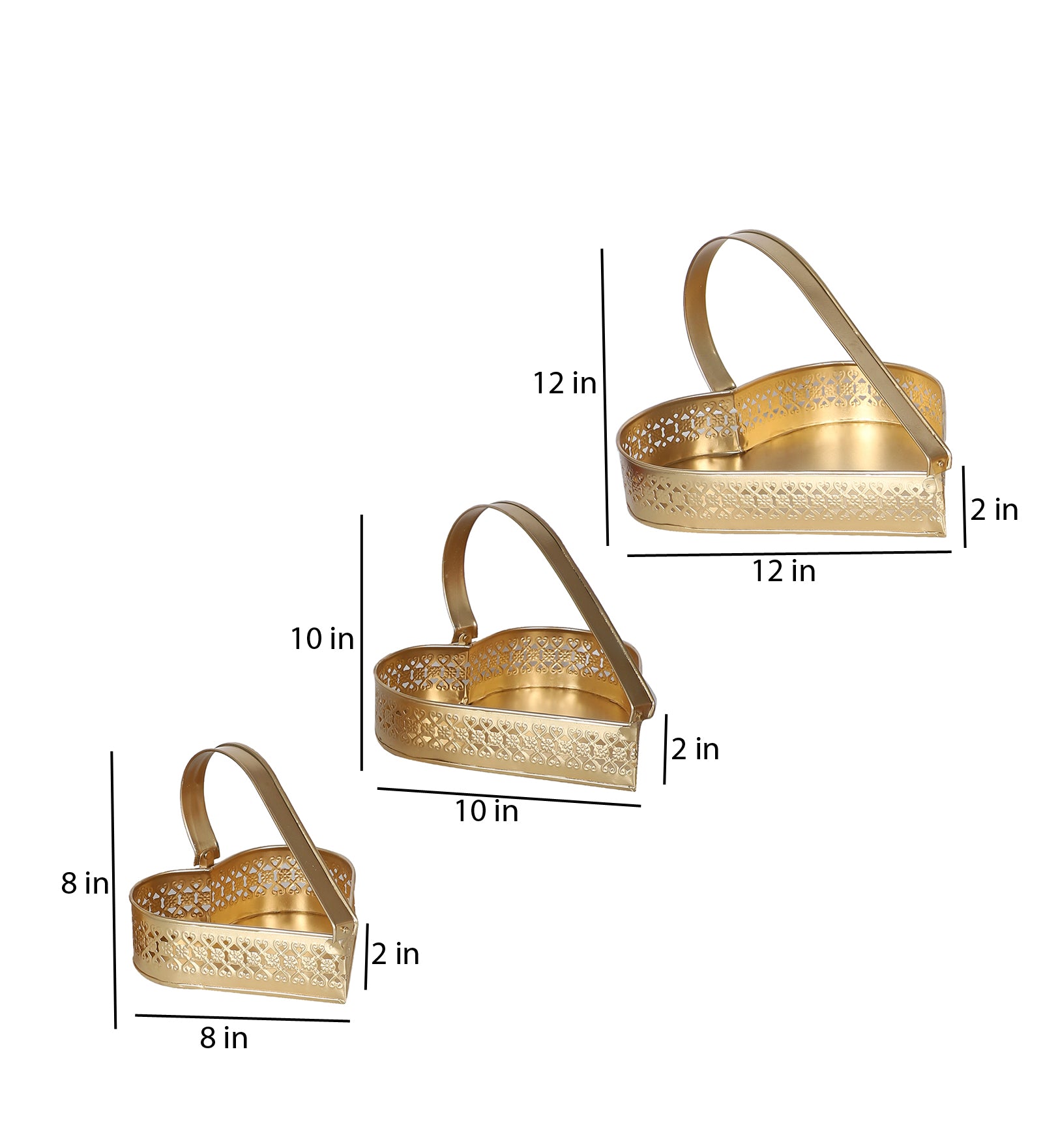 Amaya Decors Heart Shape Gifting Tray Set of 3 | Gold | Iron with Powder Coating