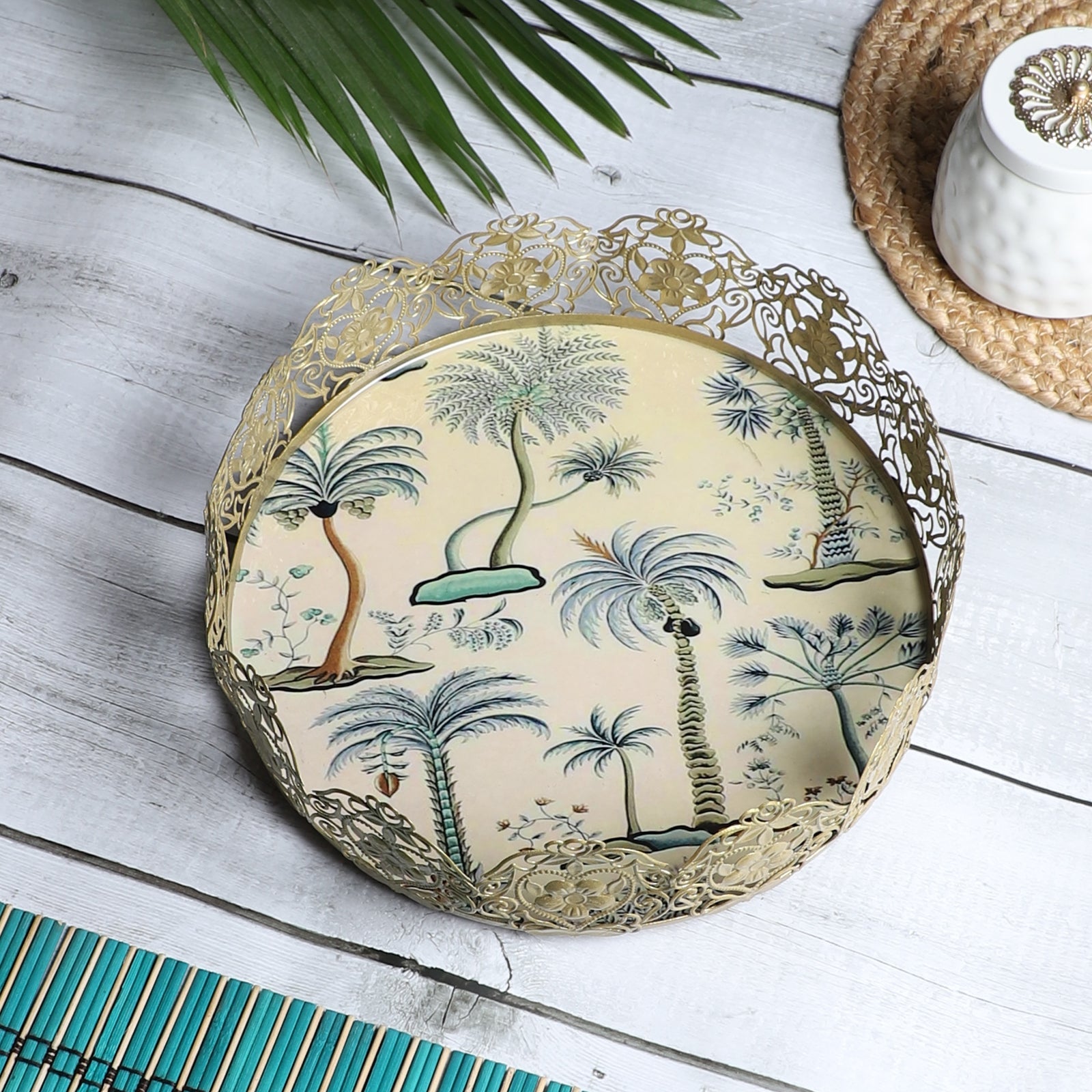 Amaya Decors White & Green Tray
