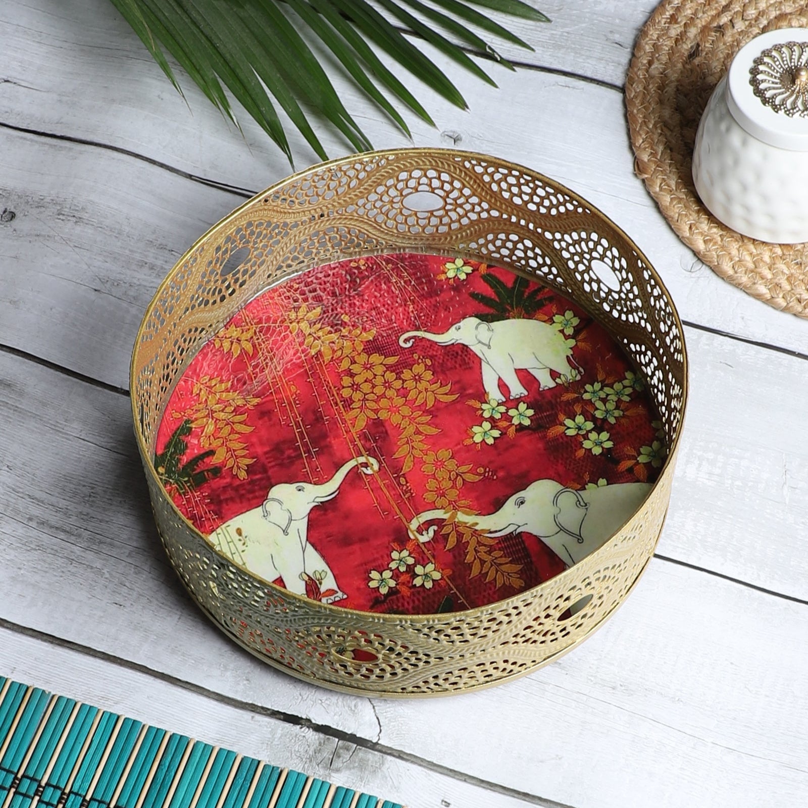 Amaya Decors White Elephant Single Tray