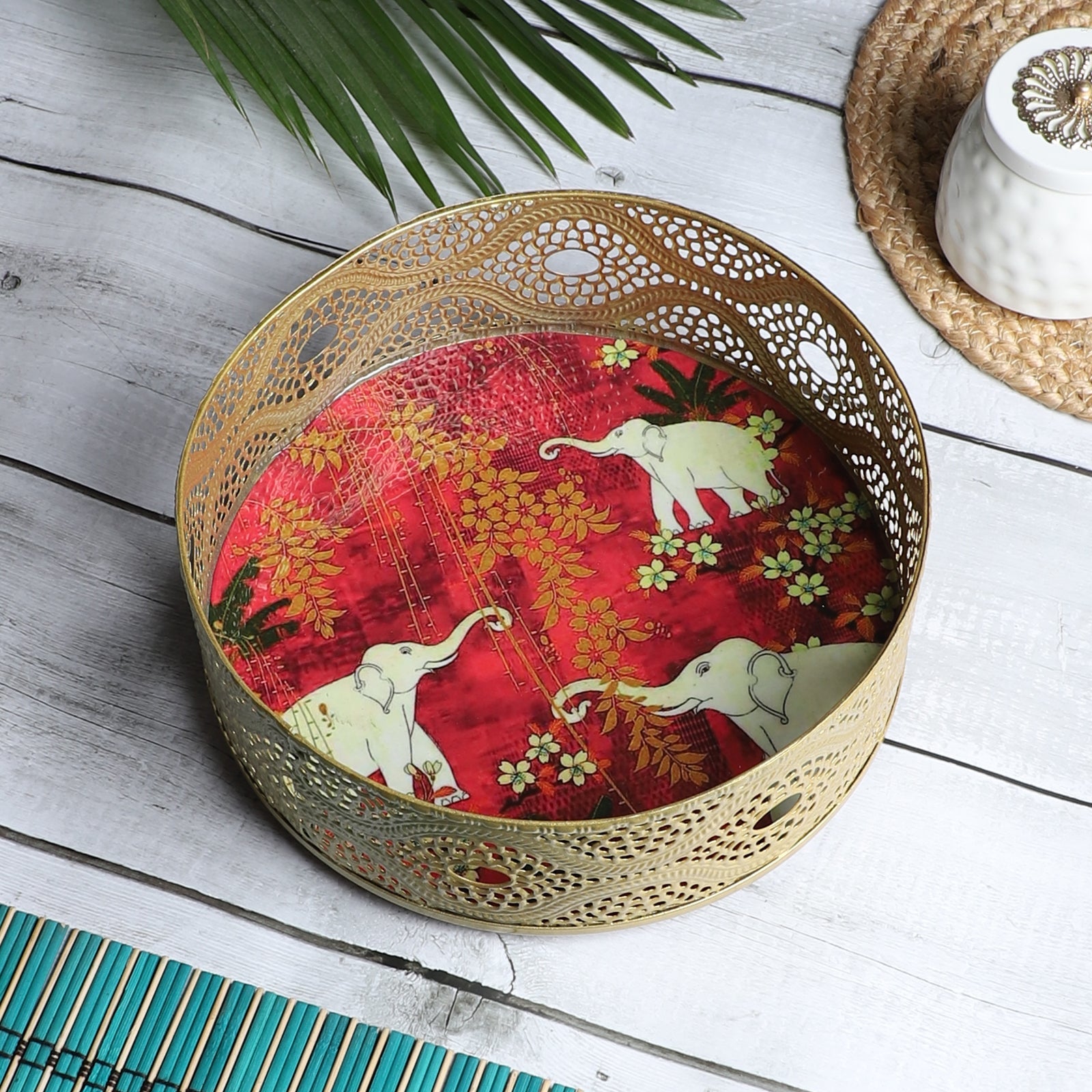 Amaya Decors White Elephant Single Tray Set of 2