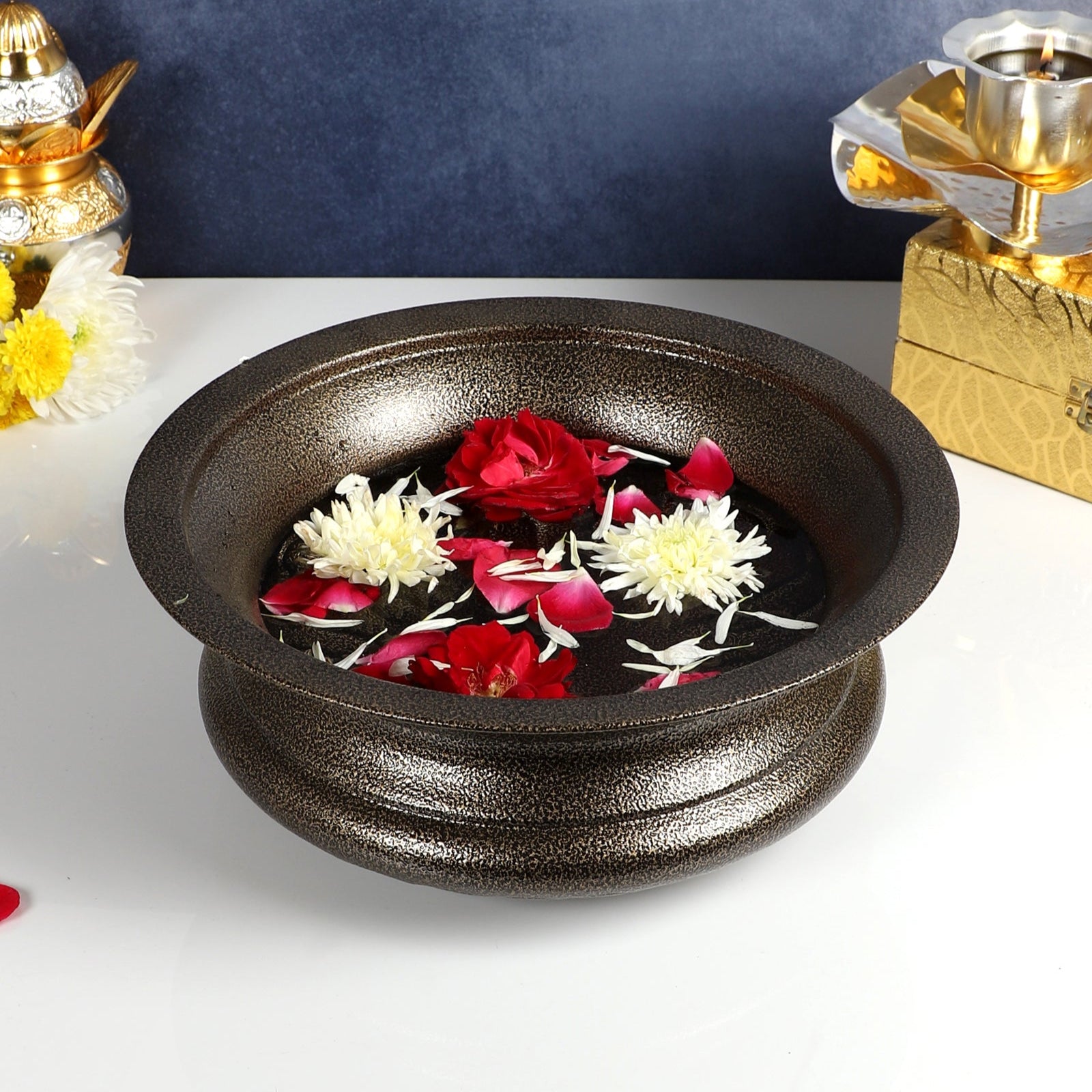 Amaya Decors Gold Textured Big Urli Bowl | Gold | Iron with Powder Coating