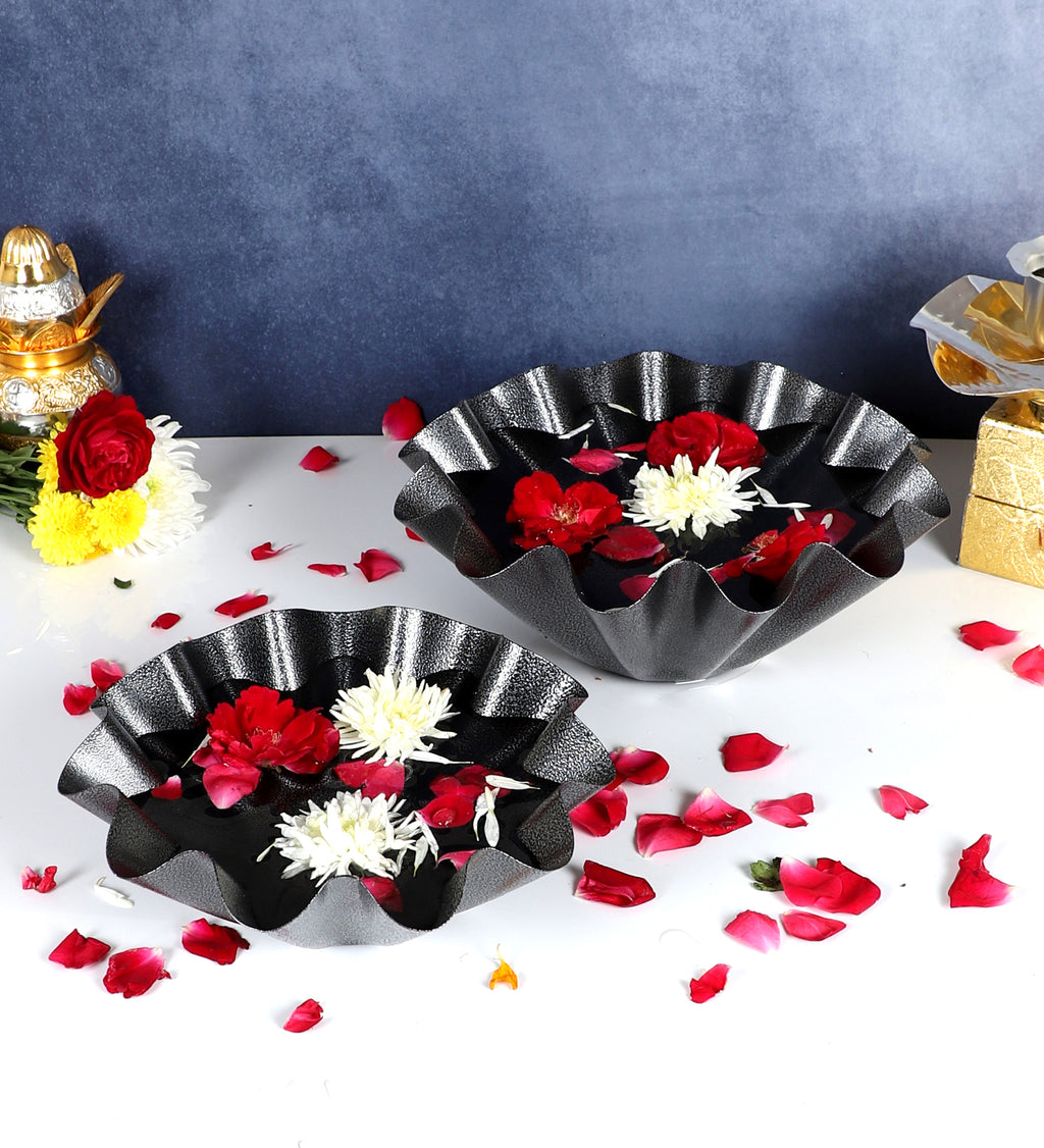 Amaya Decors Grey Textured Urli Bowl Set of 2 | Grey | Iron with Powder Coating