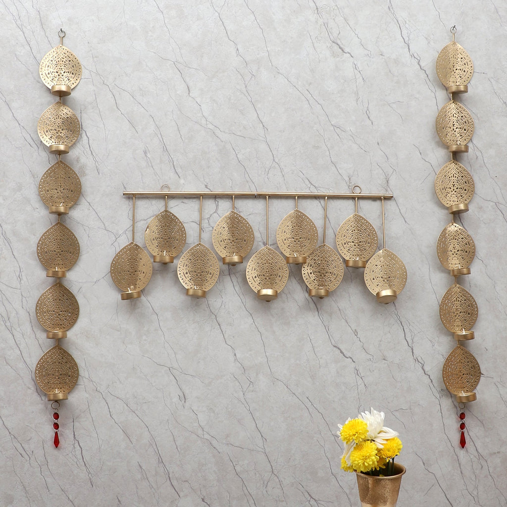 Amaya Decors Hanging Wall Leaf Etching Tealight Holder Set of 3