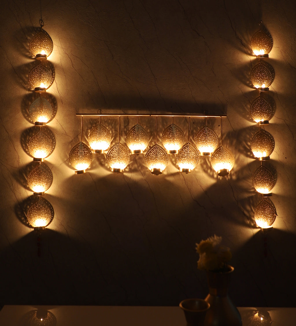 Amaya Decors Hanging Wall Leaf Etching Tealight Holder Set of 3