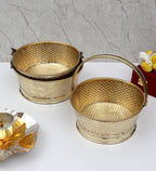 Amaya Decors Round Hammered Brass Sheet Gifting Basket Set of 3