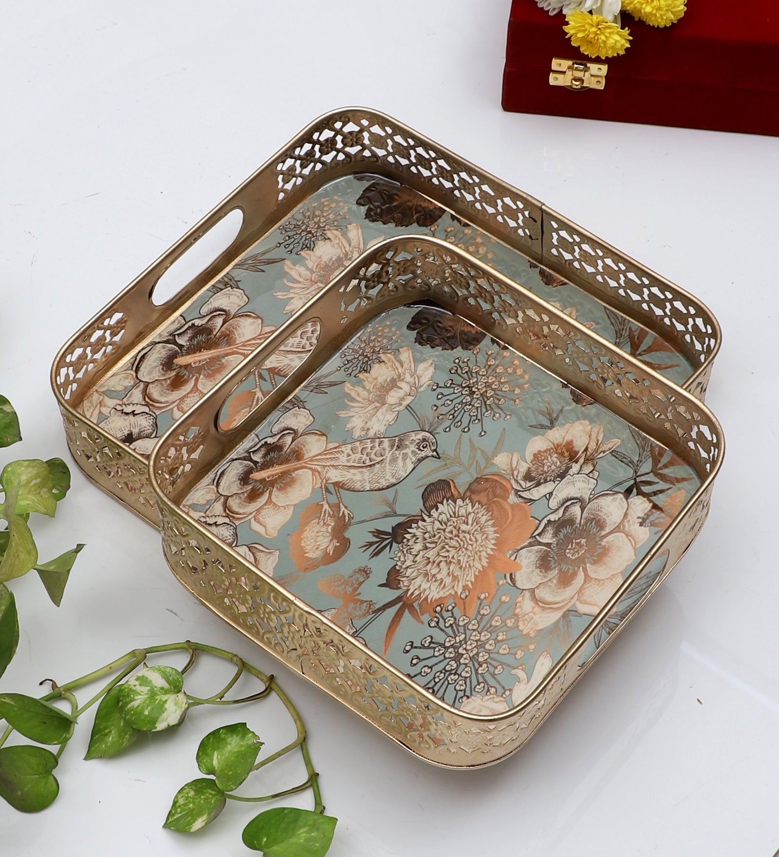 Amaya Decors Square Flower Tray Set of 2