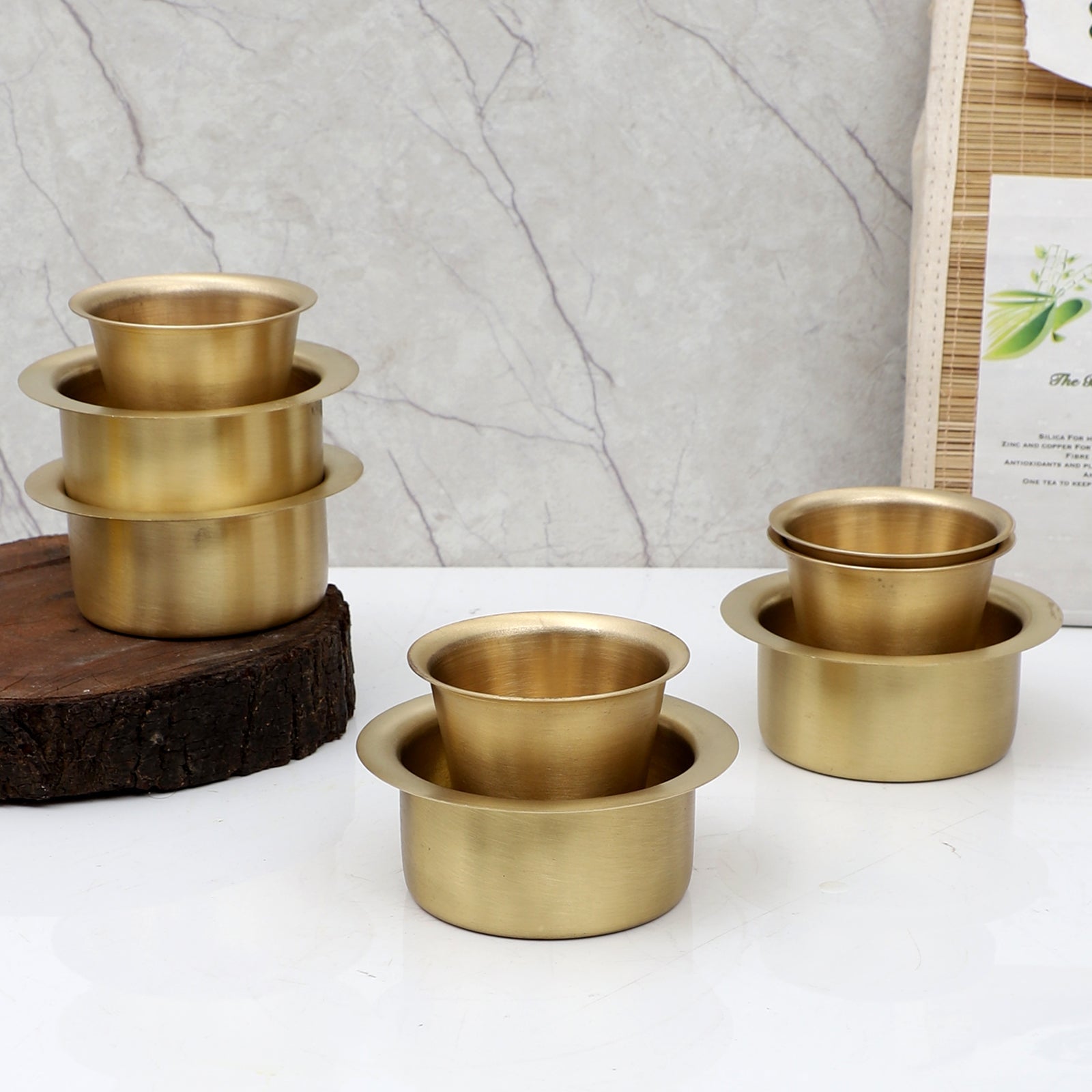 Amaya Decors Brass Filter Coffe Bowl & Glass Set of 8 | Gold | Brass