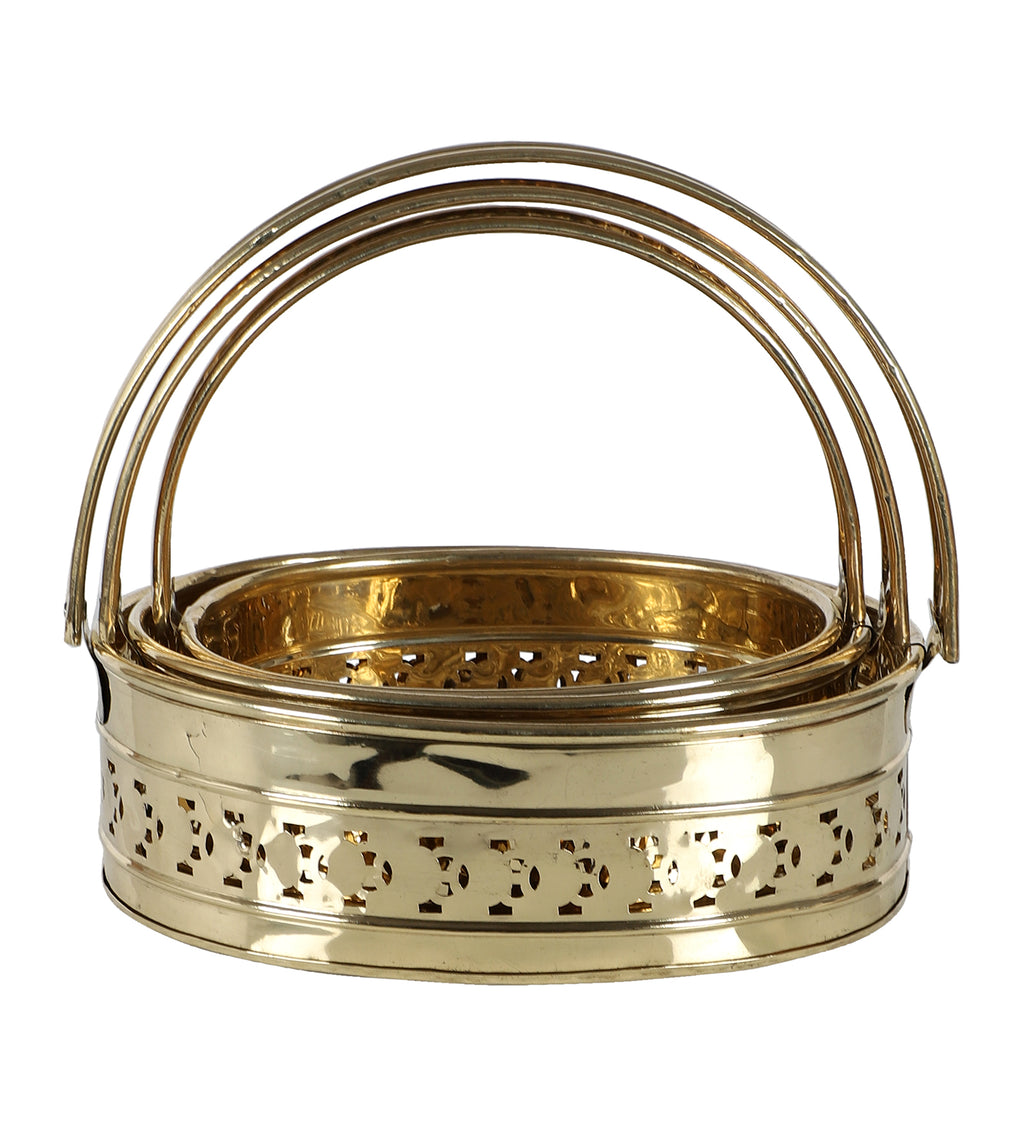 Amaya Decors Oval Brass Sheet Pooja Gifting Basket Set of 3