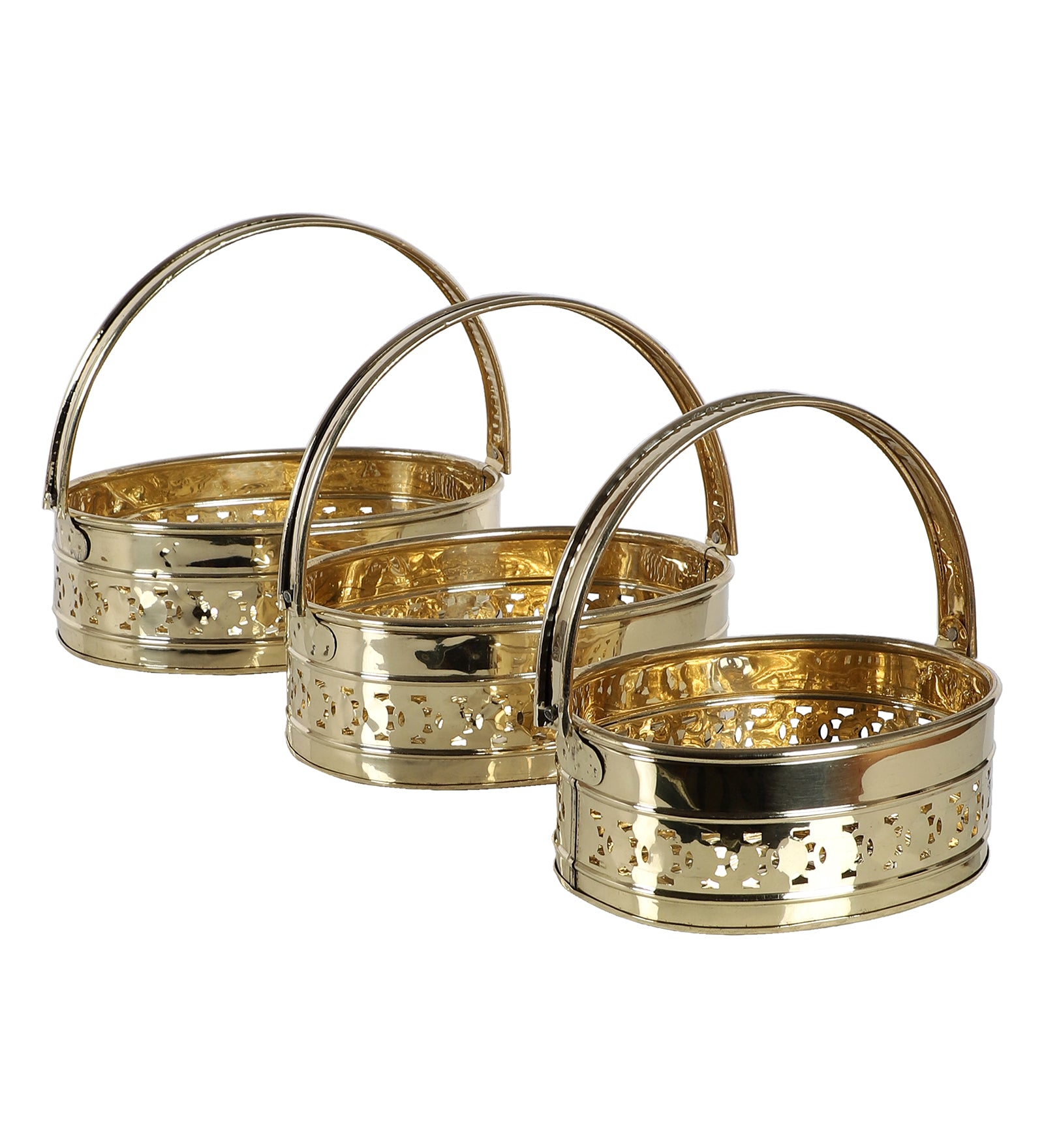 Amaya Decors Oval Brass Sheet Pooja Gifting Basket Set of 3