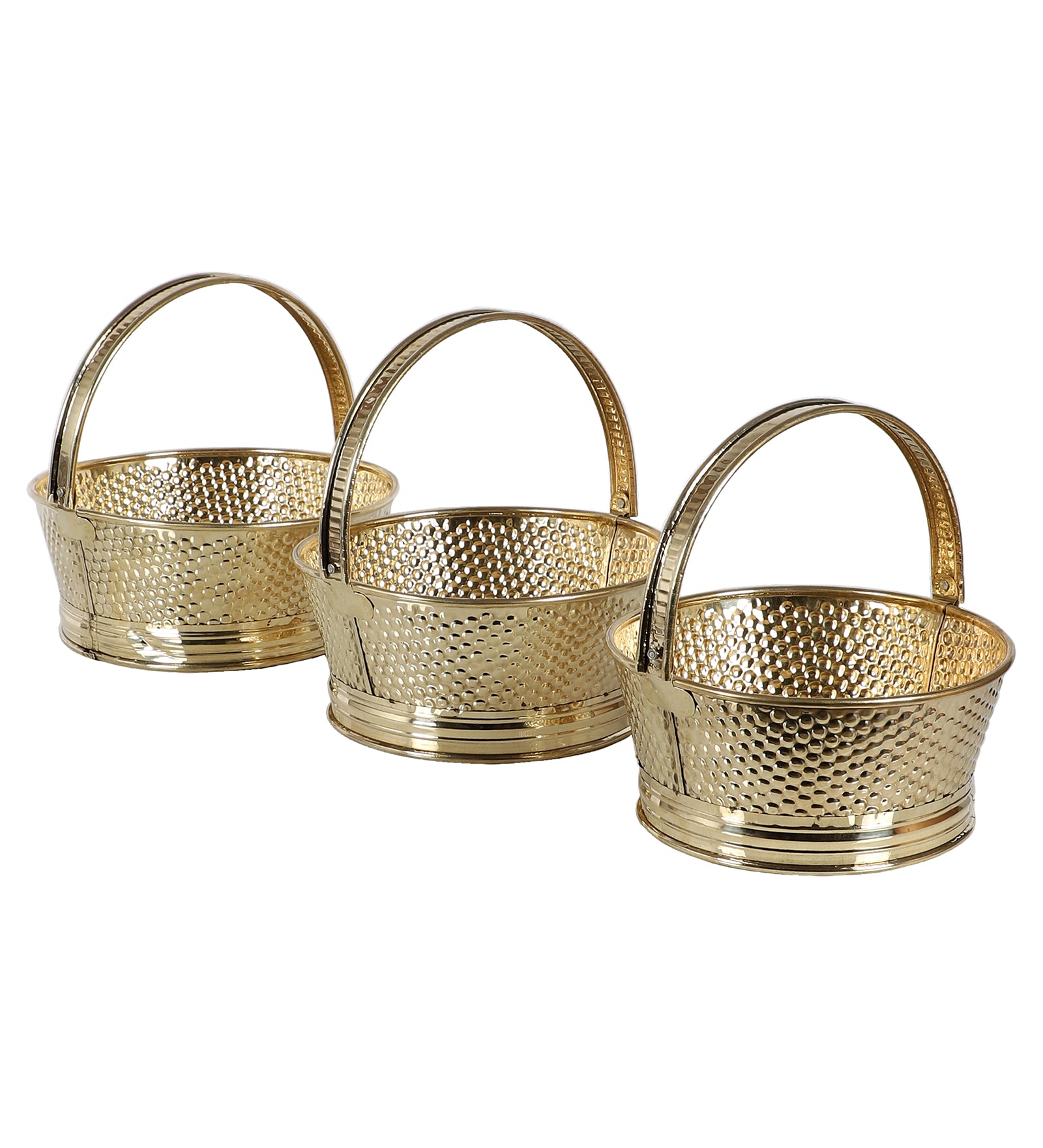 Amaya Decors Round Hammered Brass Sheet Gifting Basket Set of 3