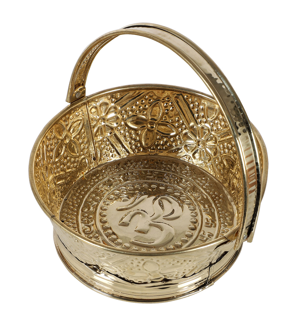 Amaya Decors Round Om Brass Sheet Gifting Basket Set of 3