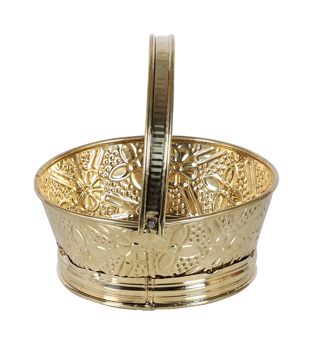 Amaya Decors Round Om Brass Sheet Gifting Basket Set of 3