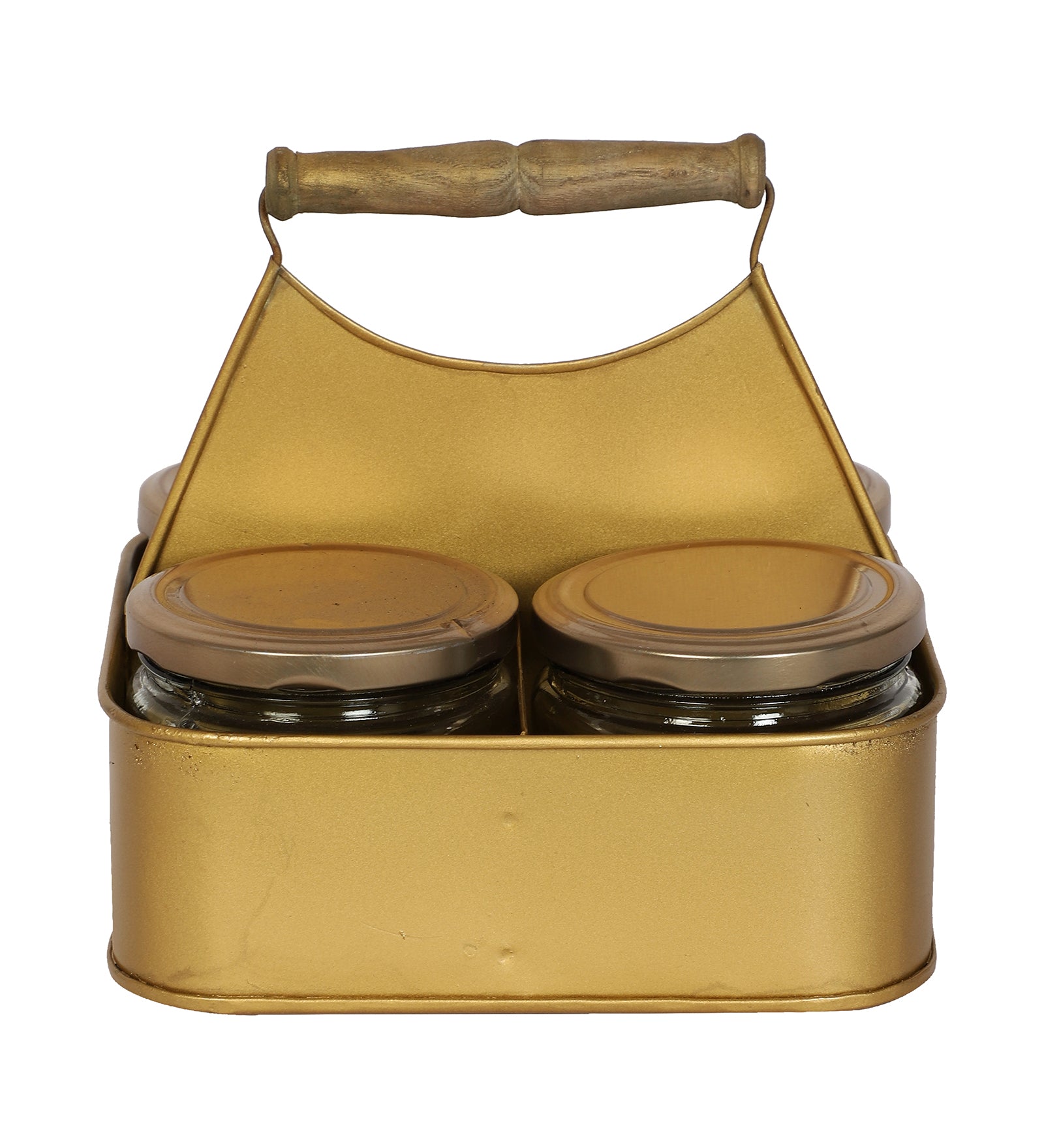 Amaya Decors Metal Basket with 4 Glass Jars