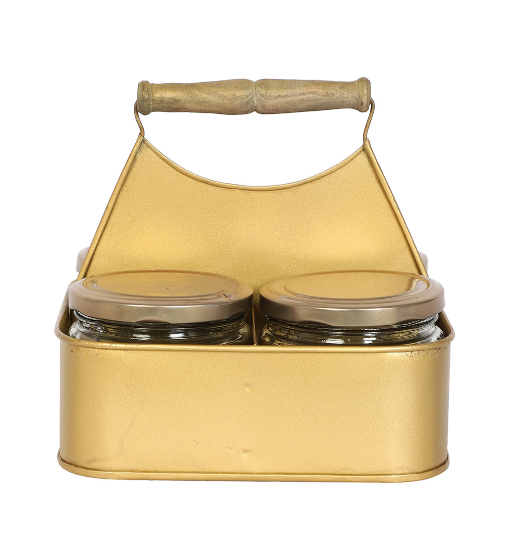 Amaya Decors Metal Basket with 4 Glass Jars