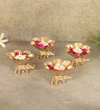 Amaya Decors Elephant & Lotus Bowl Tealight Holder Set of 4 | Gold | Iron with Powder Coating