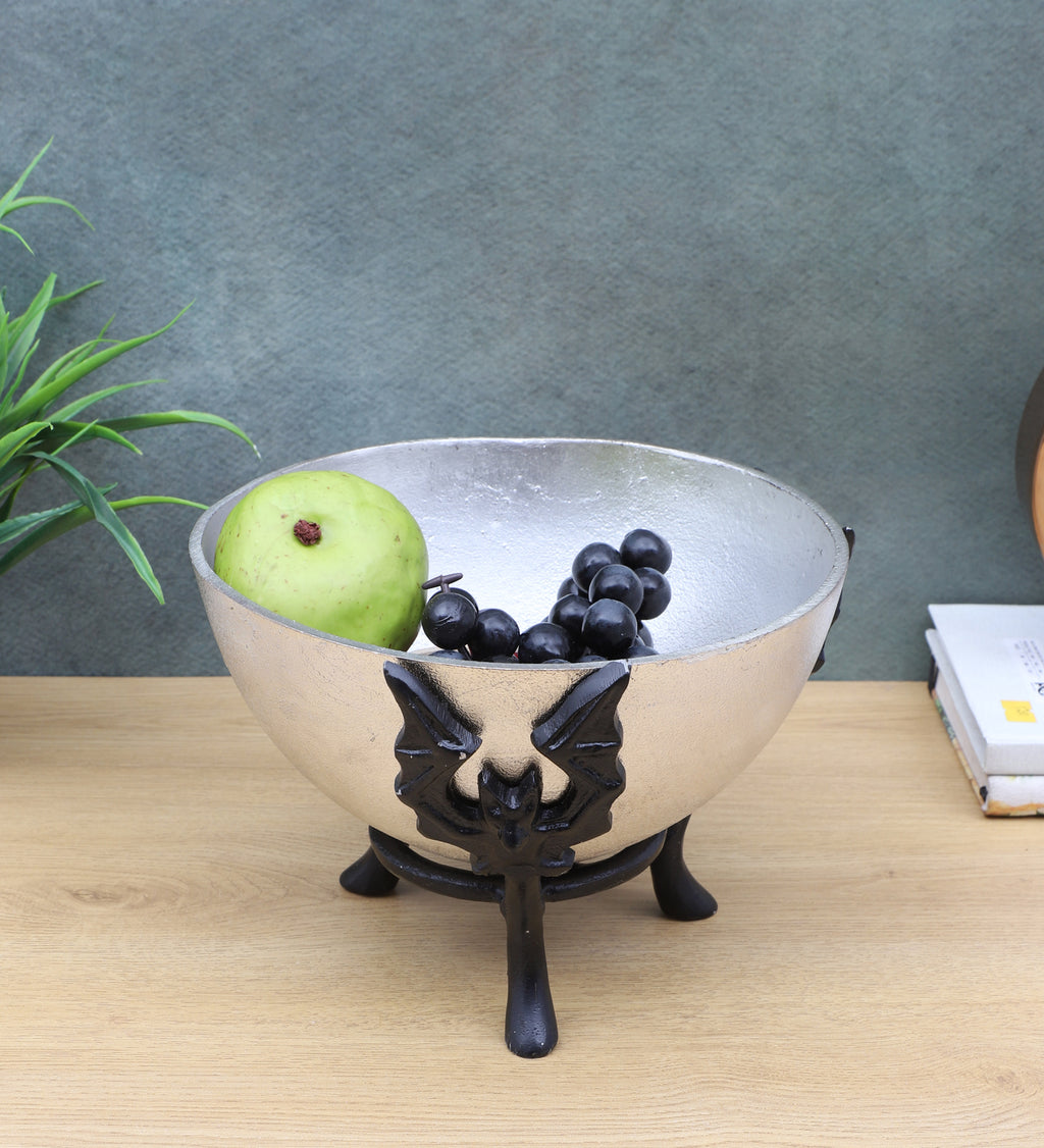 Amaya Decors Black & Silver Bowl Fruits Platter | Black & Silver | Aluminium