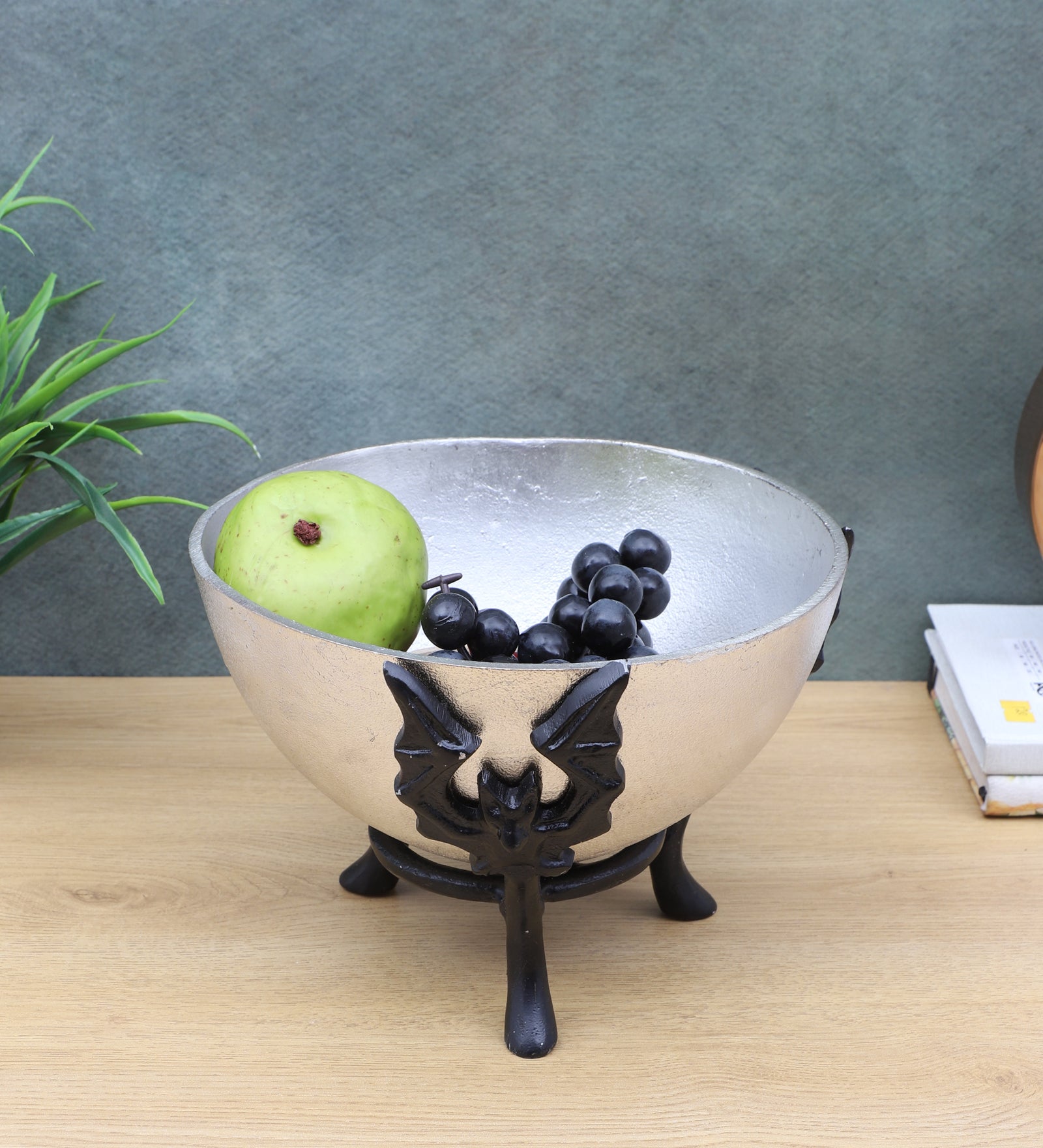 Amaya Decors Black & Silver Bowl Fruits Platter | Black & Silver | Aluminium