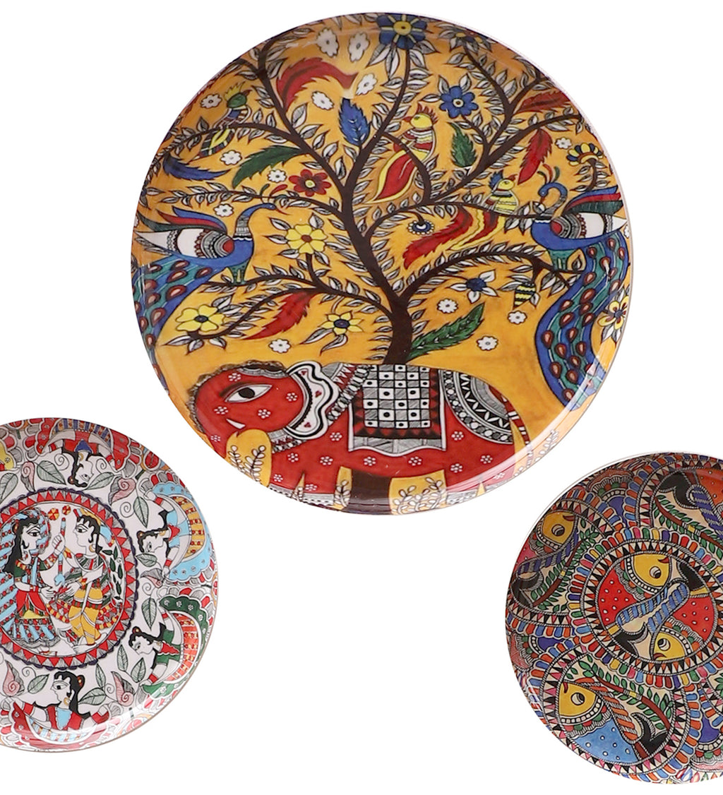 Amaya Decors Elephant & Fish Metal & Meena Wall Plates Set of 3
