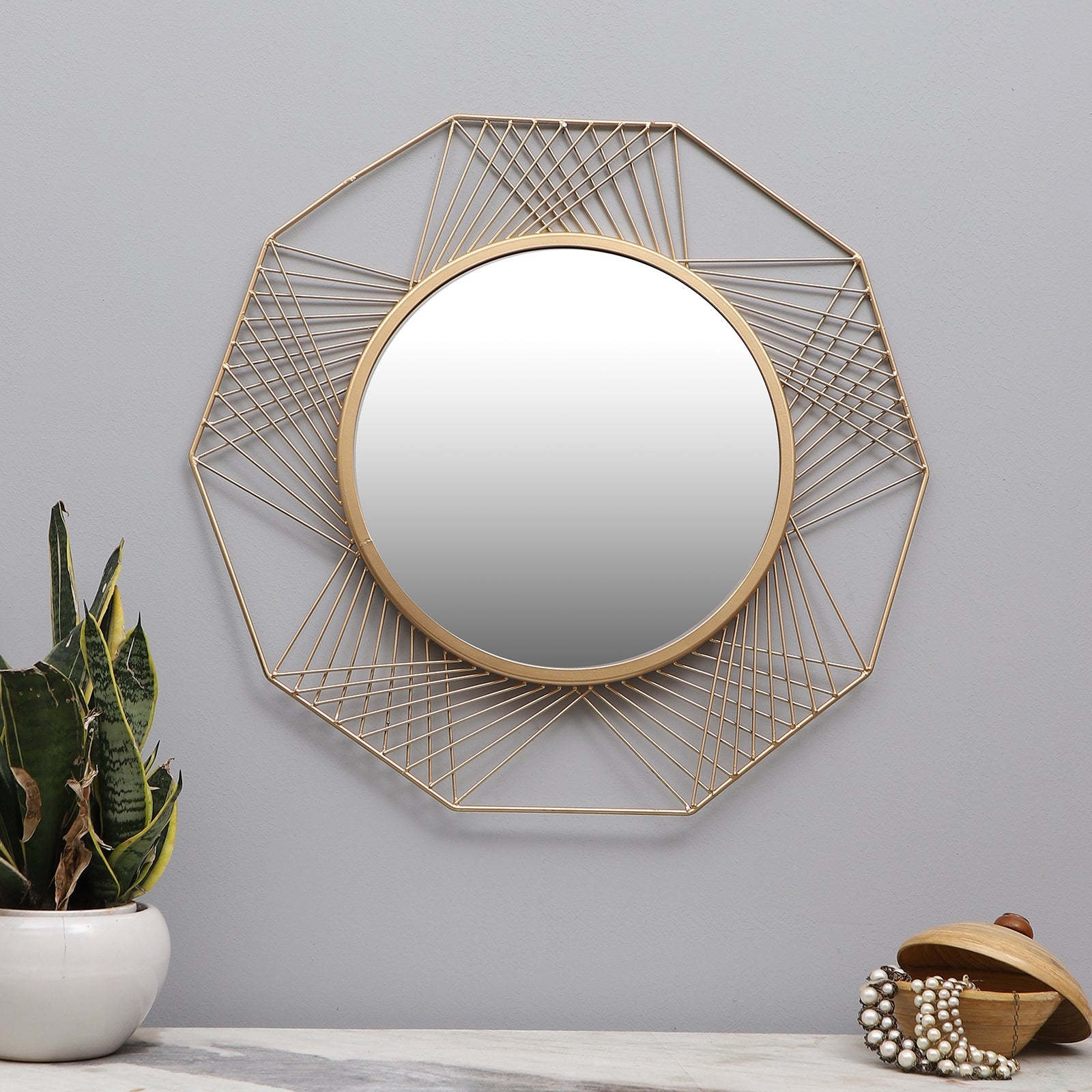 Amaya Decors Hexagon Lines Mirror (24x24x1 Inch)