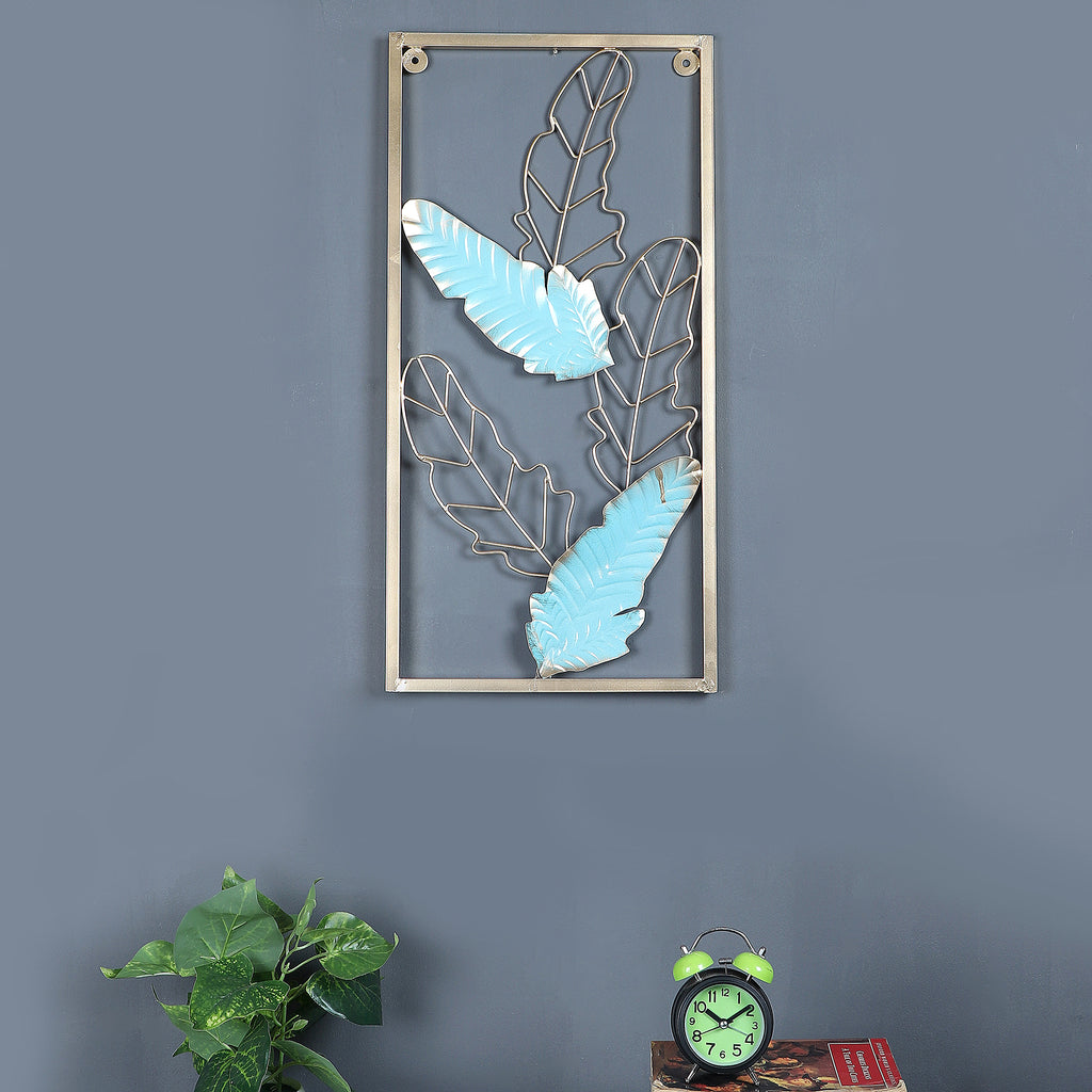 Amaya Decors Green & Gold Leaves Rectangular Wall Décor