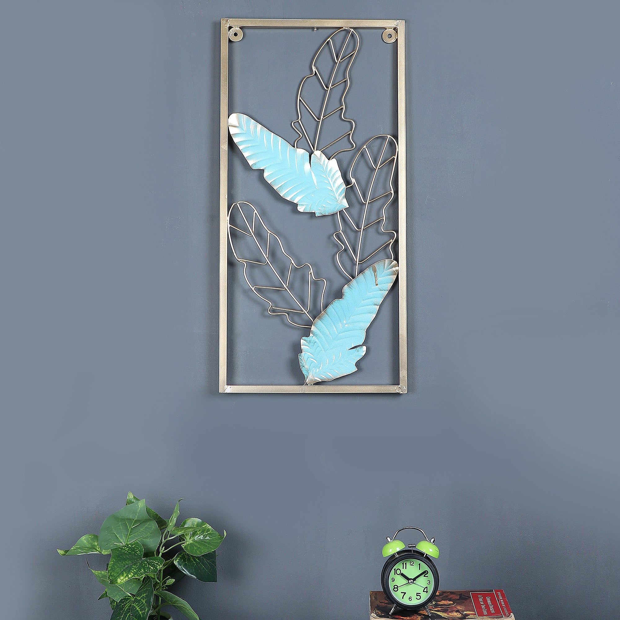 Amaya Decors Green & Gold Leaves Rectangular Wall Décor