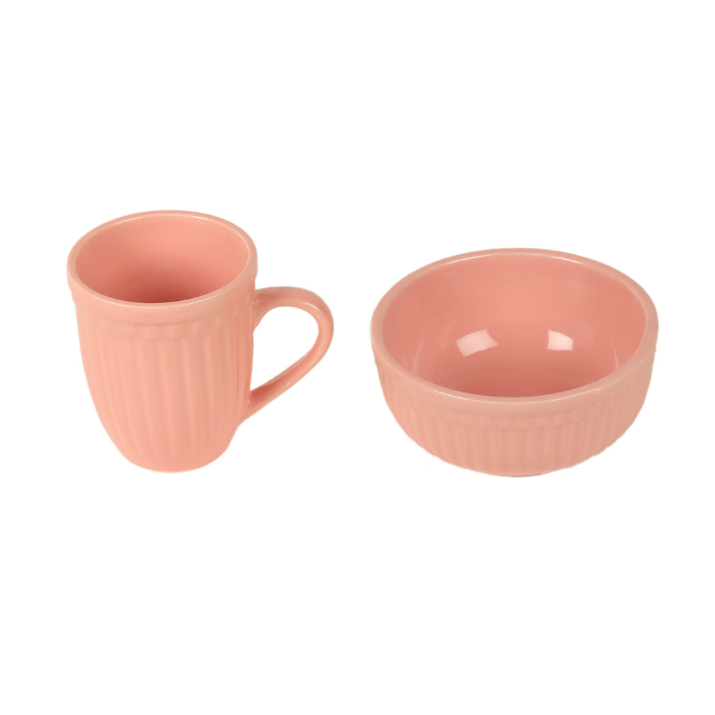Pink Ceramic Mug with Bowl Set of 6