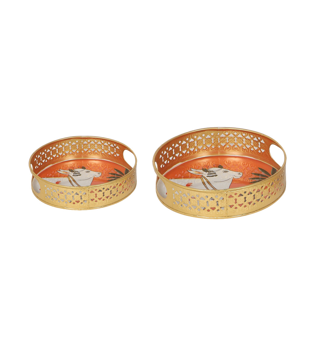 Amaya Decors Orange Cow Tray Set of 2