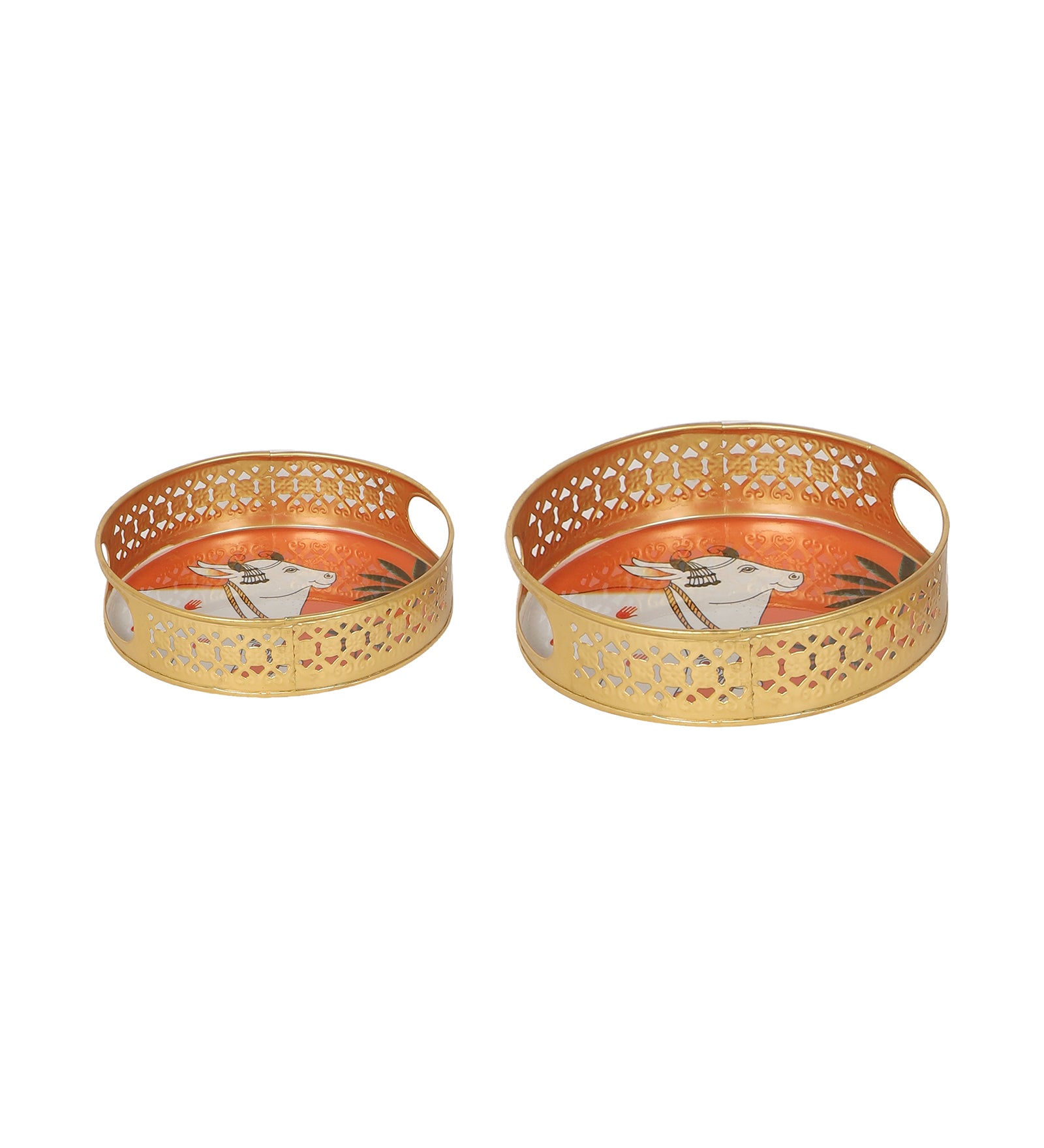 Amaya Decors Orange Cow Tray Set of 2