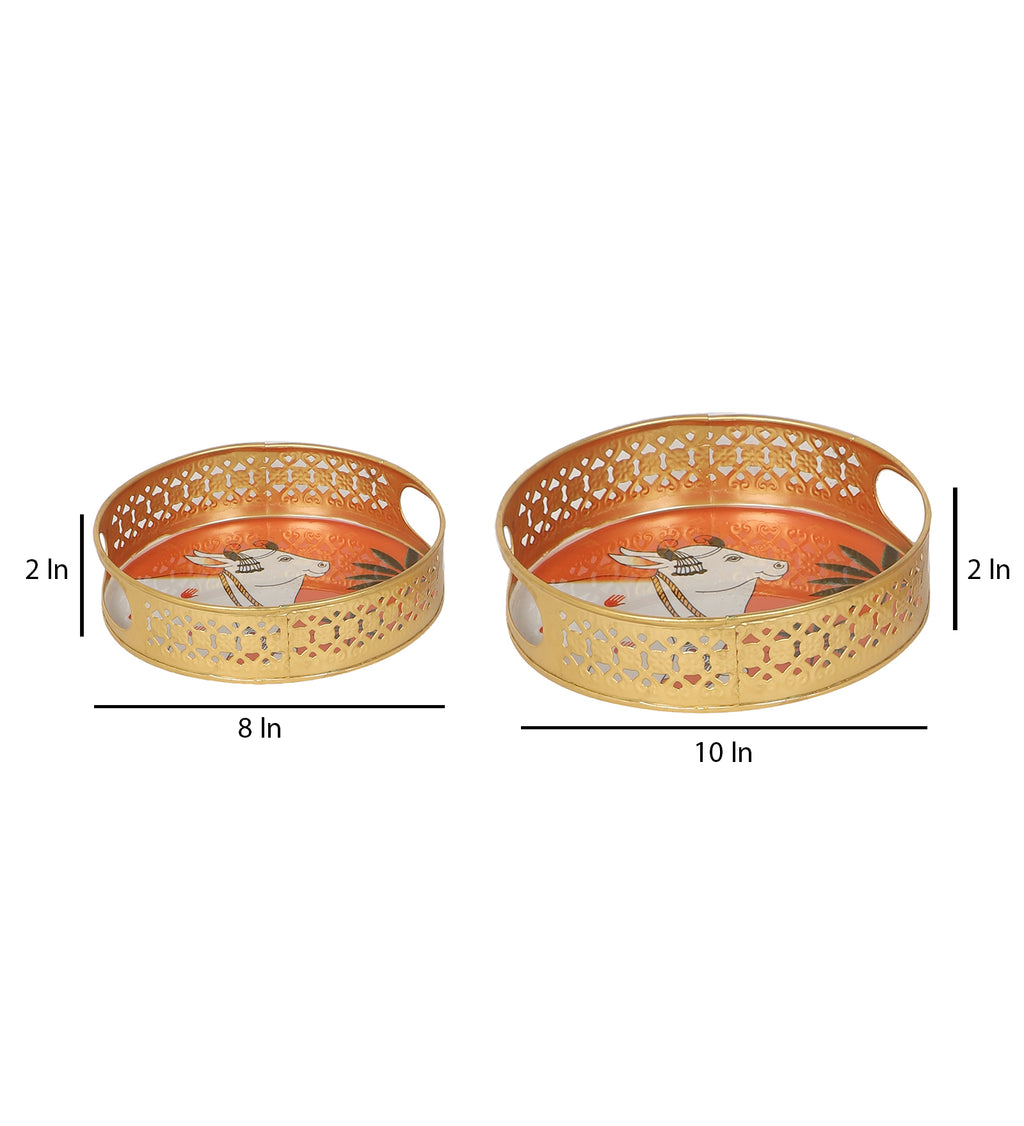 Amaya Decors Orange Cow Tray Set of 2