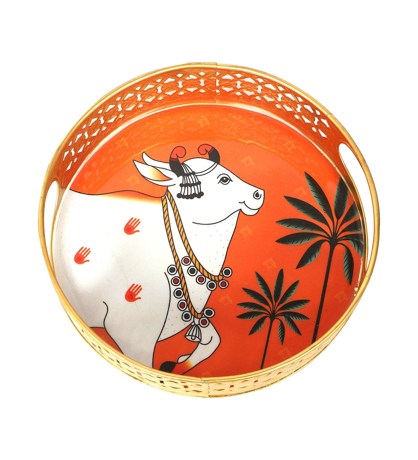 Amaya Decors Orange Cow Tray Set of 2