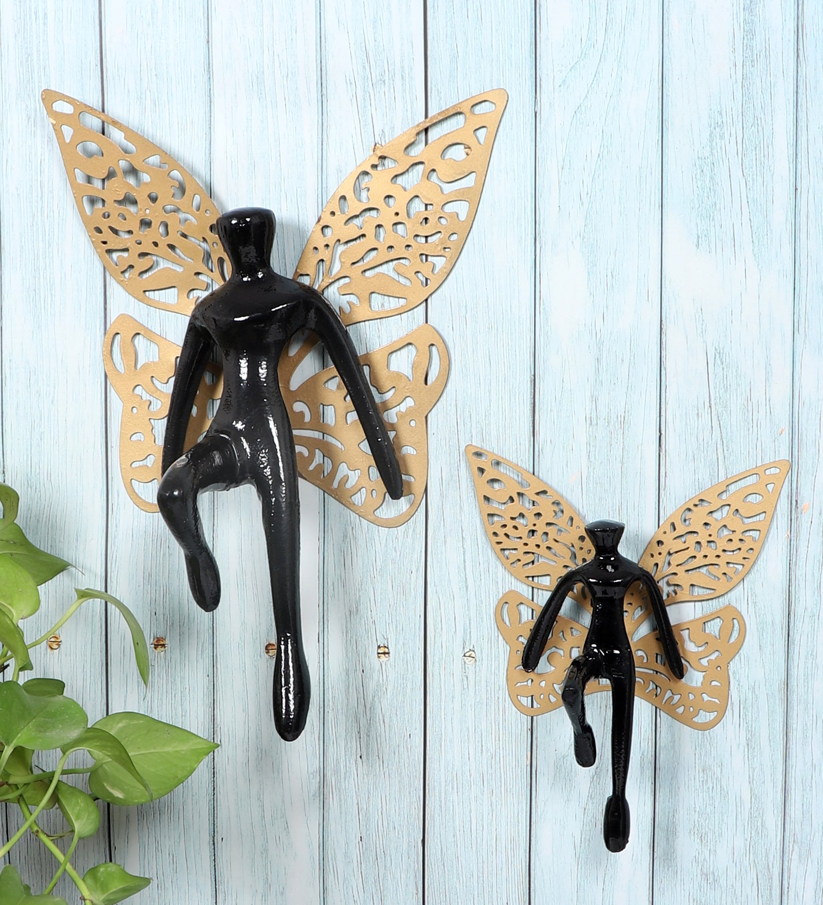 Amaya Decors Black & Gold Angel with Wings Aluminium Wall Art Set of 2