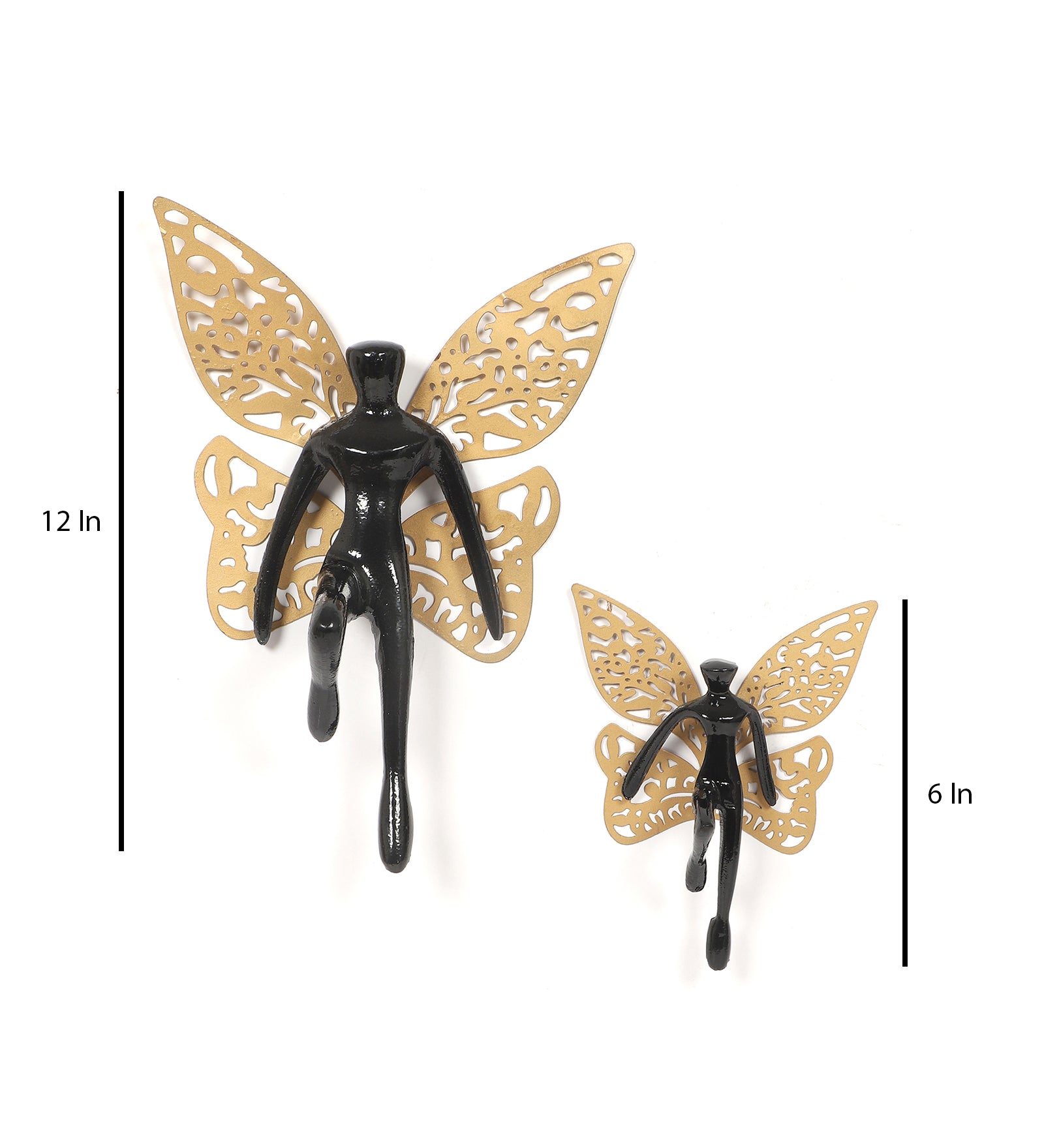 Amaya Decors Black & Gold Angel with Wings Aluminium Wall Art Set of 2